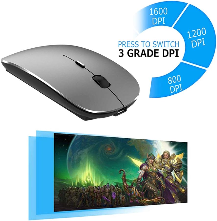KLO Wireless Bluetooth Mouse for MacBook and More - Rechargeable (Grey)