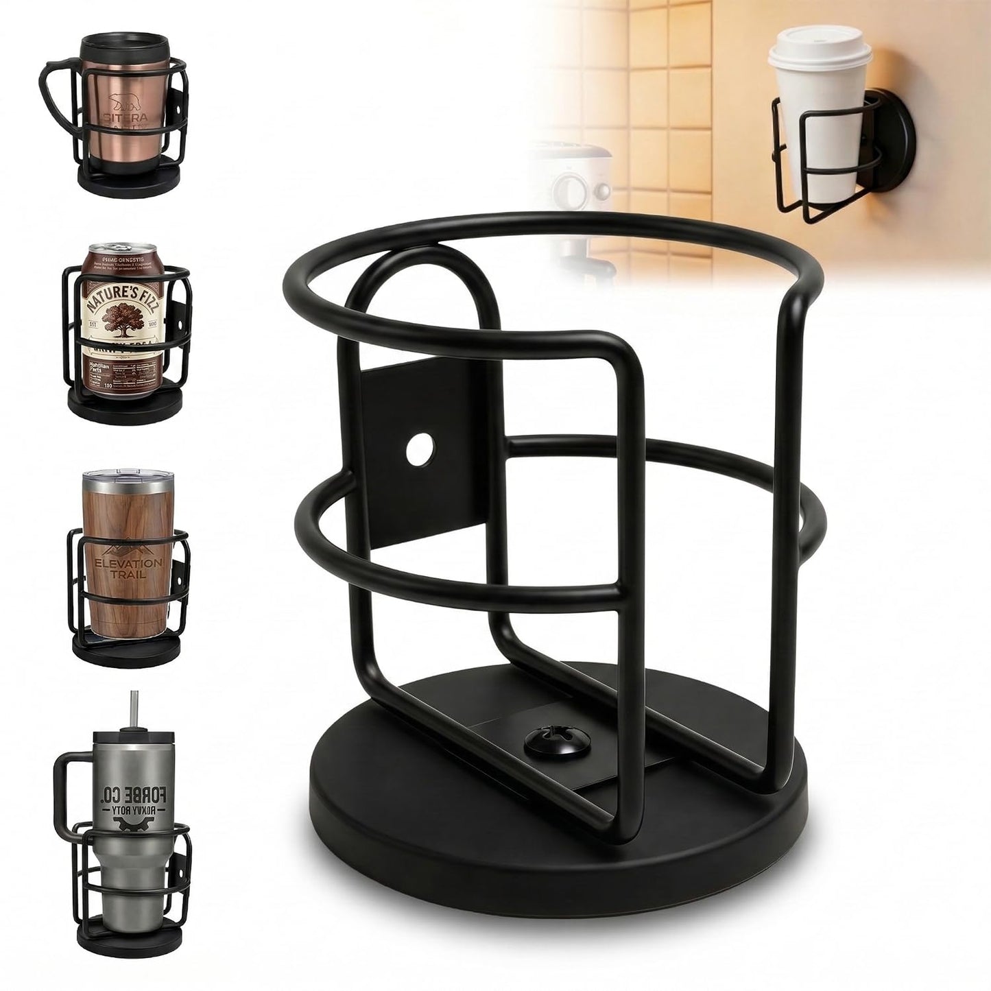 Magnetic Cup Holder, Heavy Duty Metal Drink Holder with 3.26 Inch Strong Magnetic Base for Refrigerator/Treadmill/Truck/Tractor/Forklift/Boat/Golf Cart, Featuring Bottom and Side Magnetic Attachment