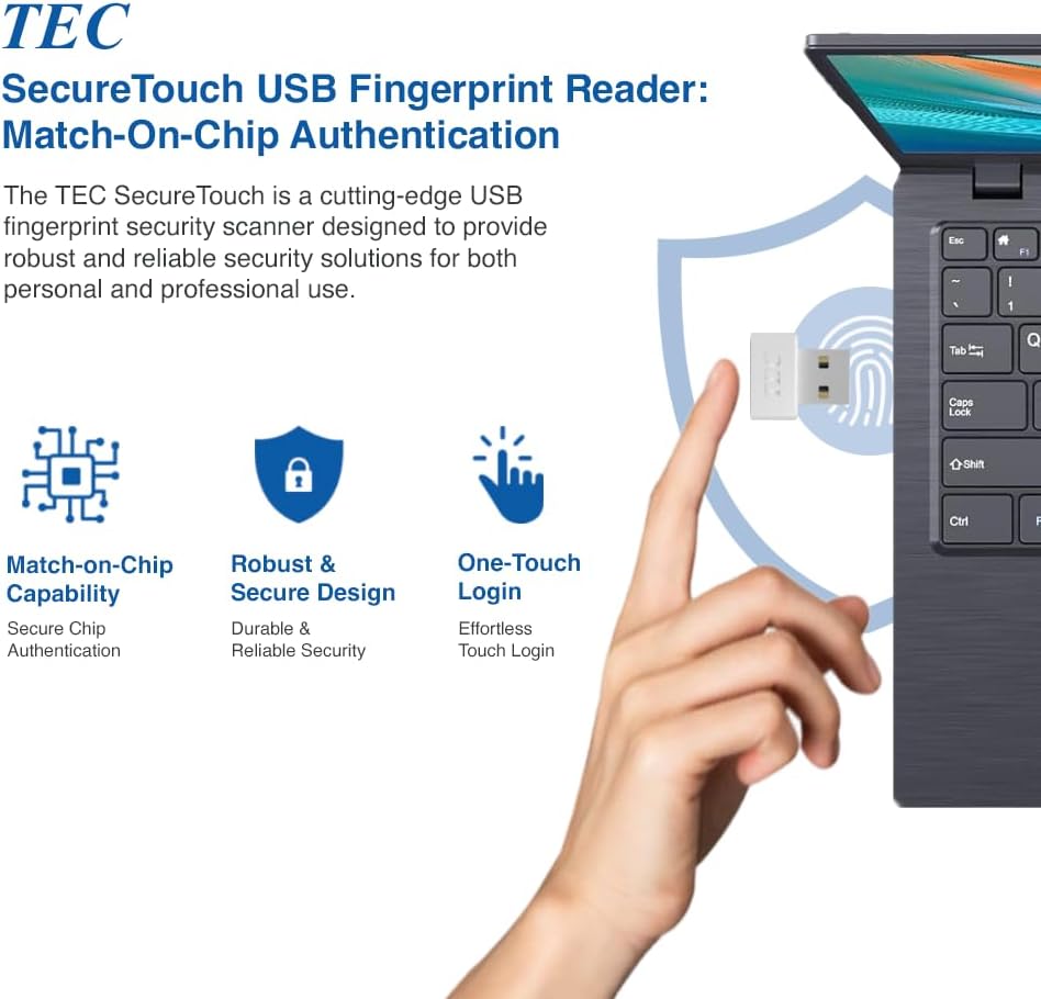 TEC TE-FPA4-MC 360 0.23s SecureTouch USB Fingerprint Reader with ESS Enhanced Sign-in Security Match-On-Chip