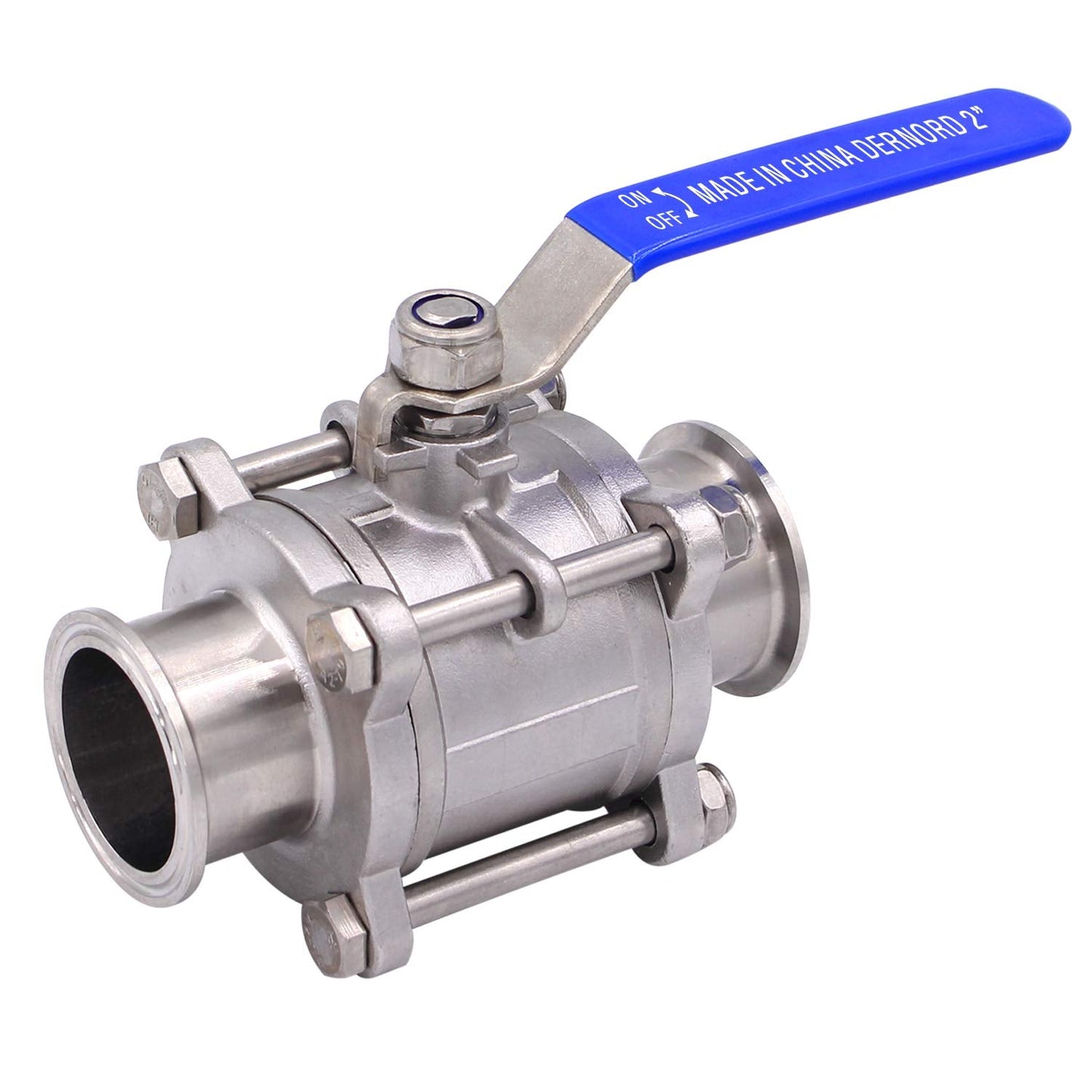DERNORD 2" Sanitary Ball Valve Fits 2" Tri-Clamp Clover Stainless Steel 304, PTFE Lined, Two Way & Three Piece (2 Inch Tube OD Quick Clamp)