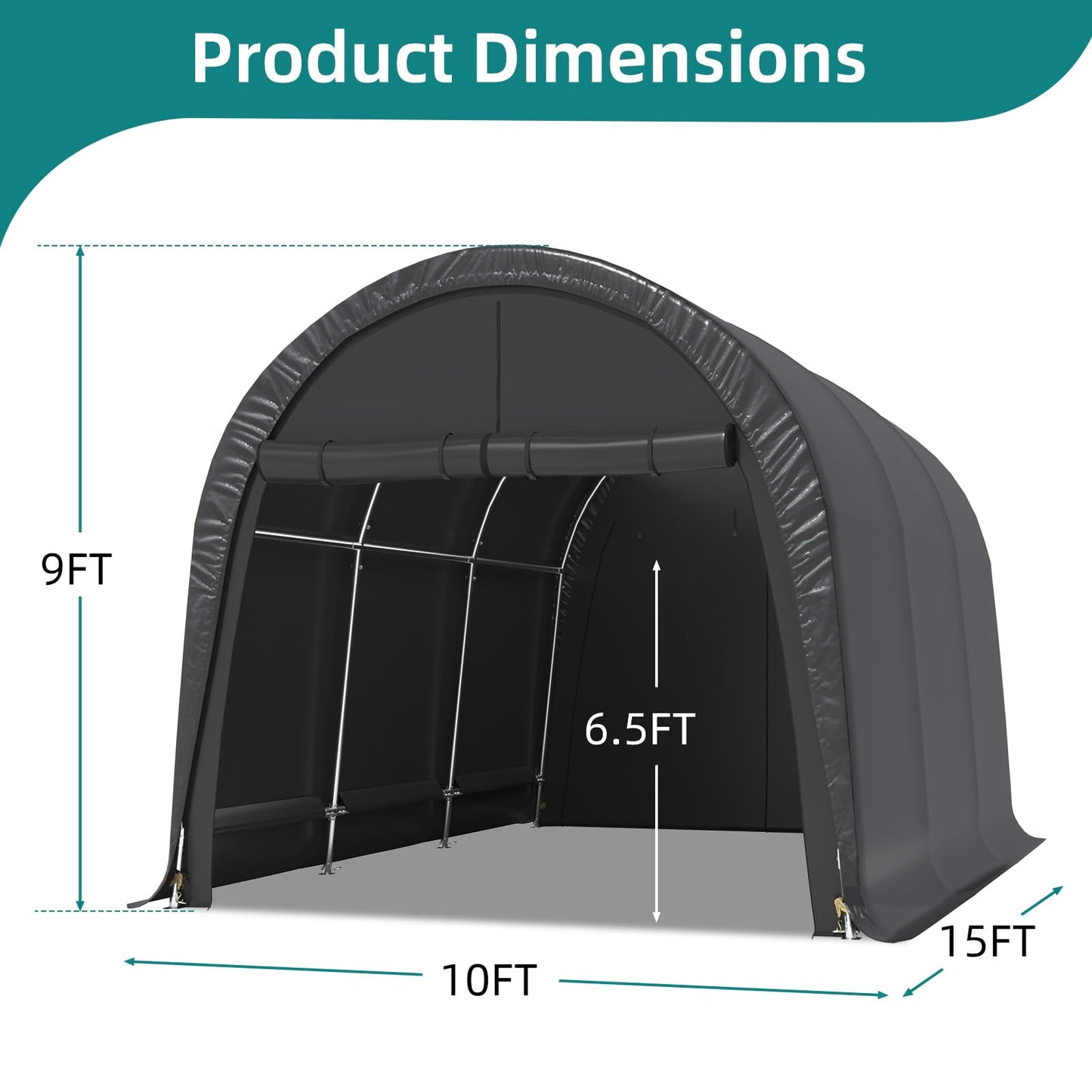 EROMMY Carport 10 x15 FT Heavy Duty, Portable Garage with All-Steel Metal Frame and Round Style Roof, Anti-Snow Car Canopy Outdoor Storage Shelter for Car, Truck, Boat