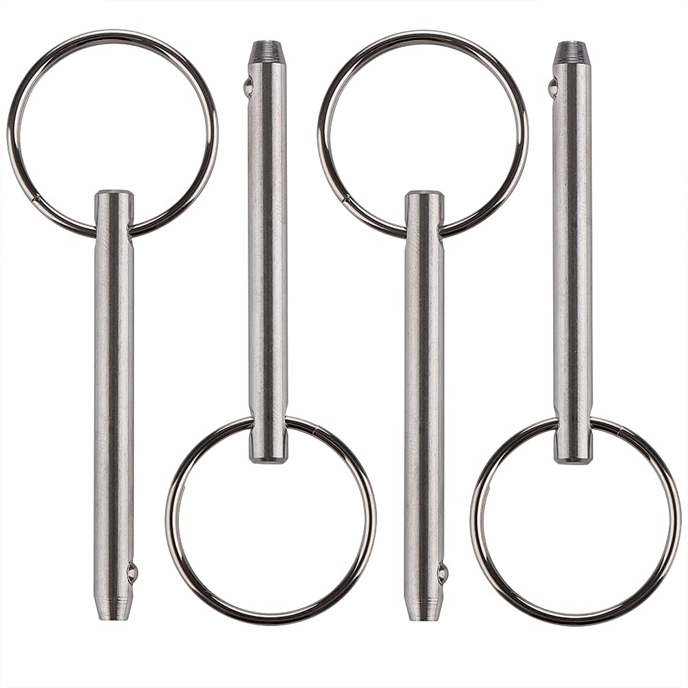 4 Pack Quick Release Pin, Diameter 3/16"(4.8mm), Overall Length 2"(51mm), Usable Length 1-1/2"(38mm), Full 316 Stainless Steel, Bimini Top Pin, Marine Hardware