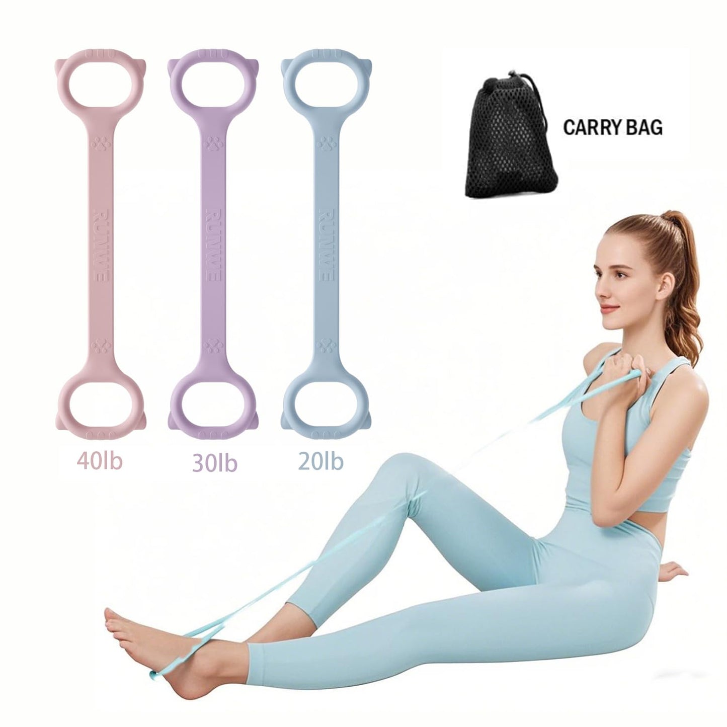 Figure 8 Fitness Resistance Band, 3 Elasticities for 20 30 40lb Exercise Bands for Arms Shoulders Back, 2025 Upgraded Thicker Durable Stretch Bands Physical Therapy for Kids/Adult/Elderly