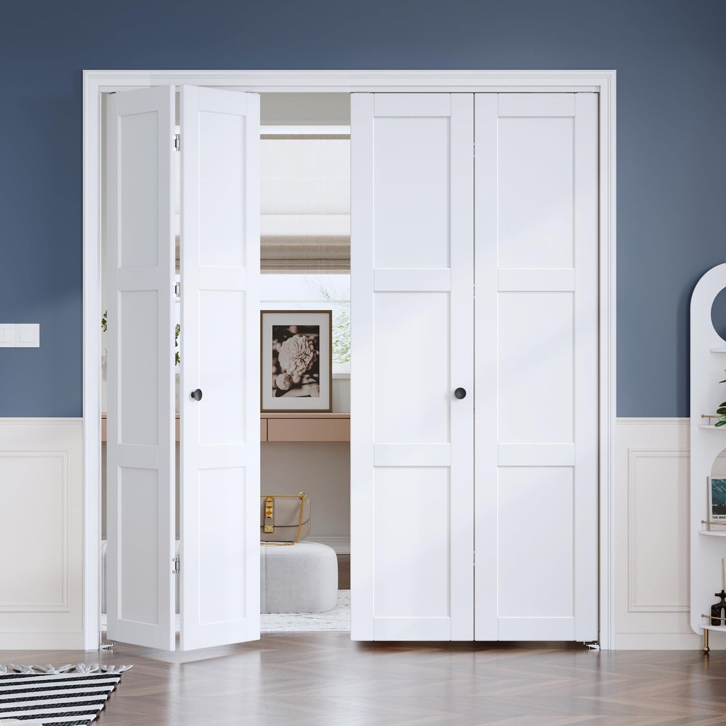 Roymelo White Bifold Doors for 72"×80" Opening, Sliding Interior Closet Folding Barn Door Slab with 6FT Concealed Hardware Kit Included, 3-Panel, MDF Wood Panel Covered with PVC Surface