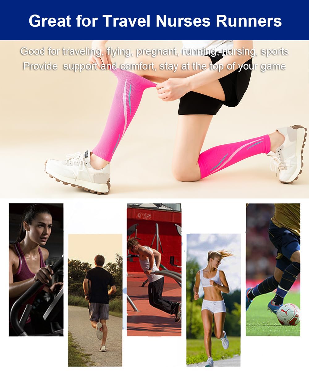 SUJAYU Leg Compression Sleeve Calf Compression Sleeve Women Compression Socks for Flying, Shin Compression Sleeve Shin Splint Relief (Blue, S/M)