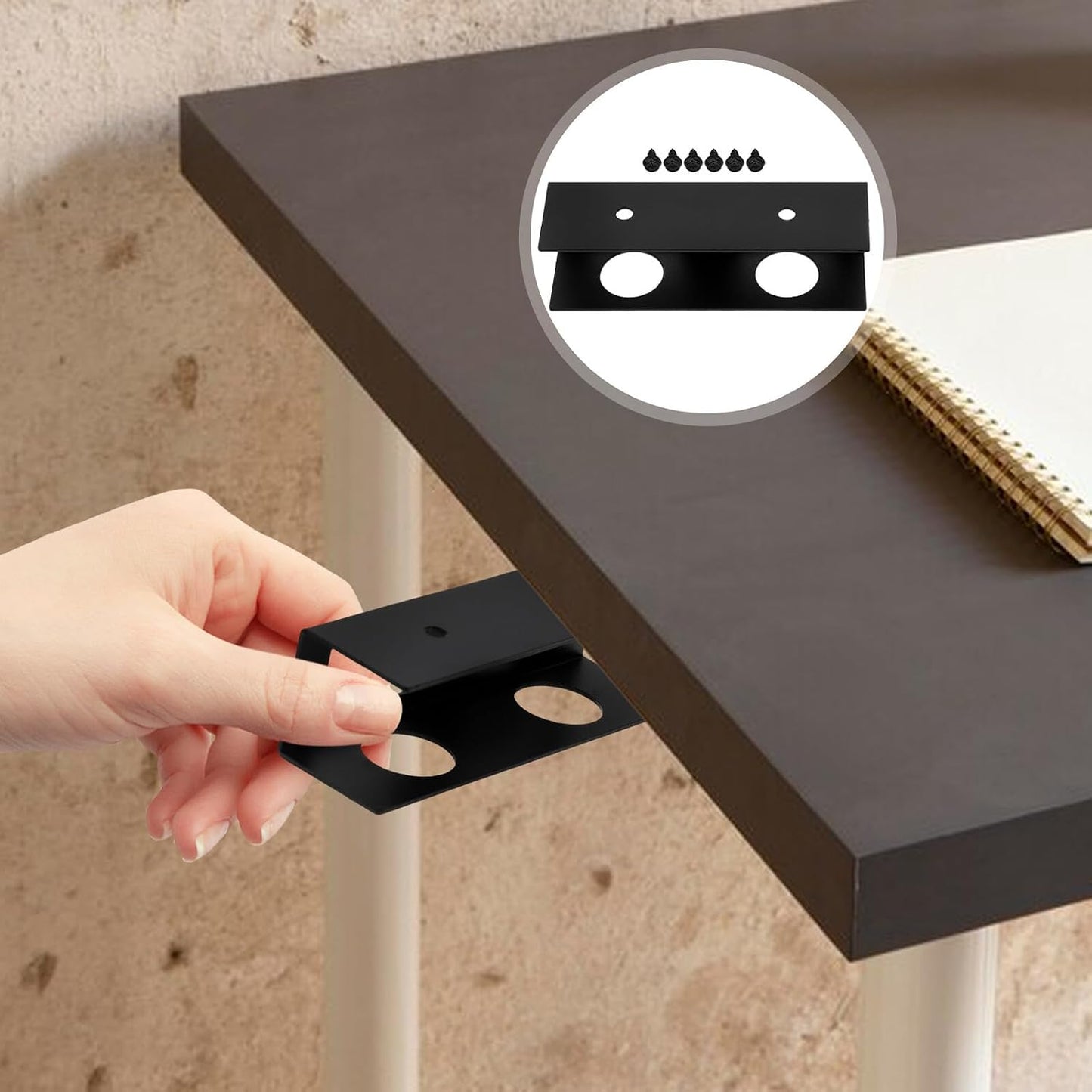 DOITOOL Desk Black Metal Laptop Holder Clamp with Keyboard Tray, Side Desk Storage Organizer for Home Office, Laptop