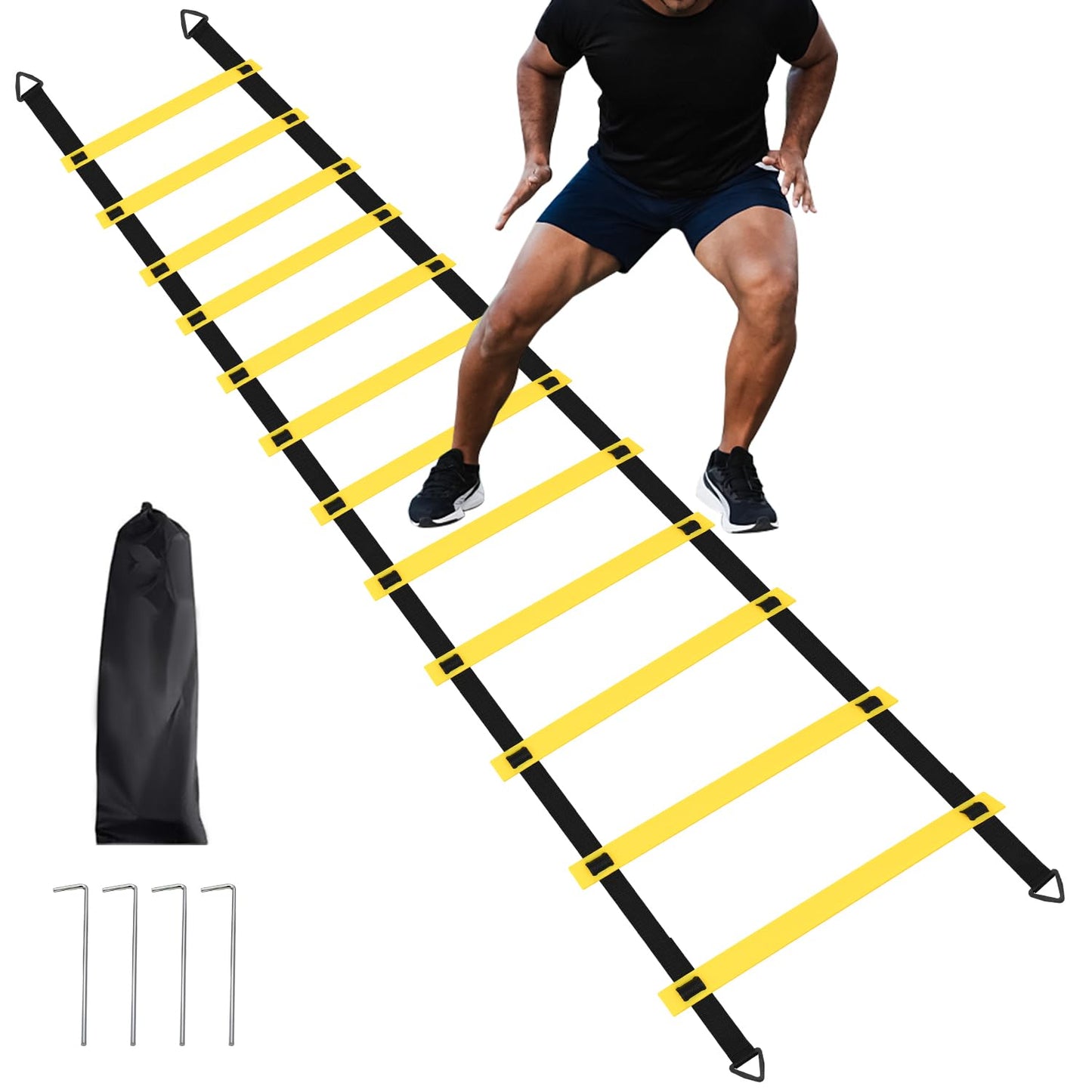 RUBY.Q 12 Rungs Agility Ladder Set, 20ft Speed Training Ladder with Steel Stakes and Carry Bag for Soccer, Speed Fitness Feet Training