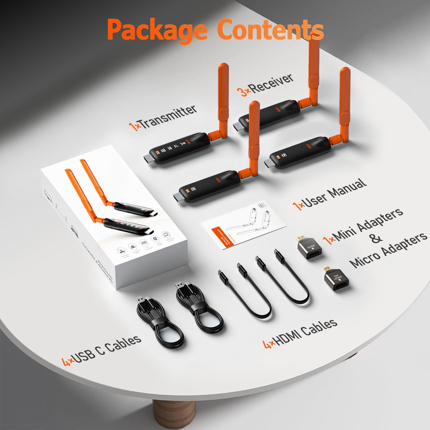 Wireless HDMI Transmitter and 3 Receivers, Gechtech 656FT/200M Long Range, 5.8G, 4K Decode 1080P HD Output, Stable HDMI Extender for PC Laptop Camera Cable Box to Multiple TVs Monitors Projectors