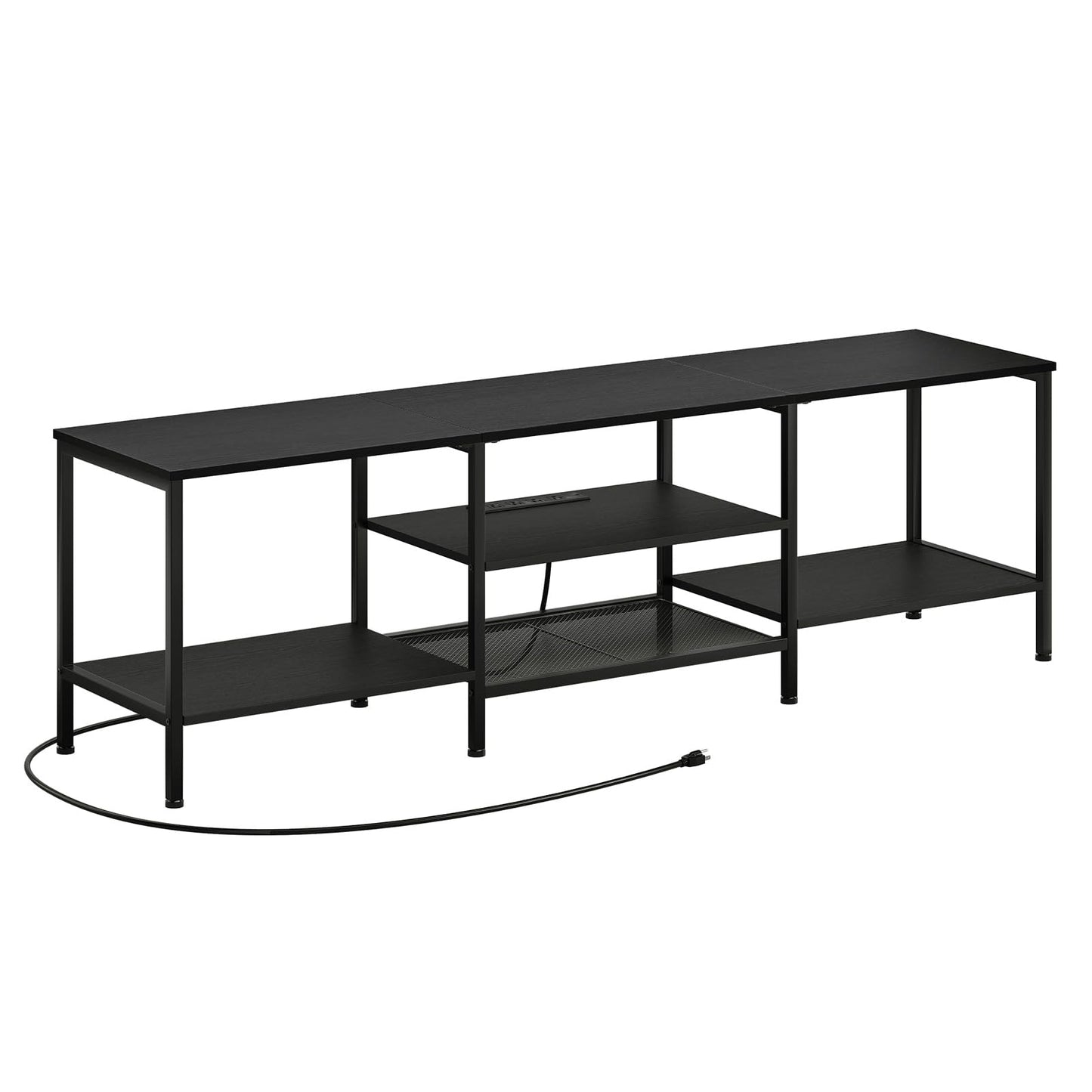 HOOBRO TV Stand with Power Outlets to 75 Inches, TV Console Table with Open Storage Shelves Cabinet, Industrial Media Entertainment Center for Living Room Bedroom, Black BB80DS01