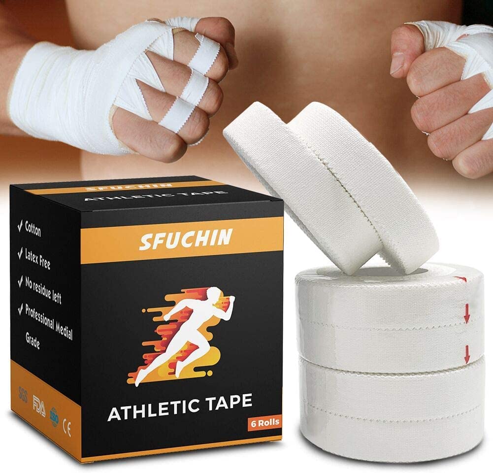 White Athletic Tape (6 Pack 0.5" 30ft) - Finger Tape - Medical Tape - Foot Tape - No Sticky Residue & Easy to Tear - for Rock Climbing, Jiu-Jitsu, Grappling, Martial Arts, Hockey Stick, Lifters