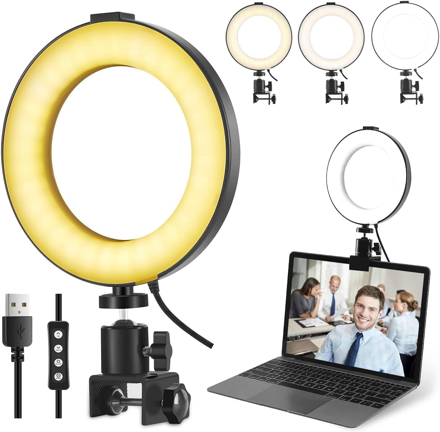 MACTREM 6" Dimmable Video Conference Lighting Kit, Ring Light Clip on Laptop Monitor, LED Circle Selfie Light for Zoom
