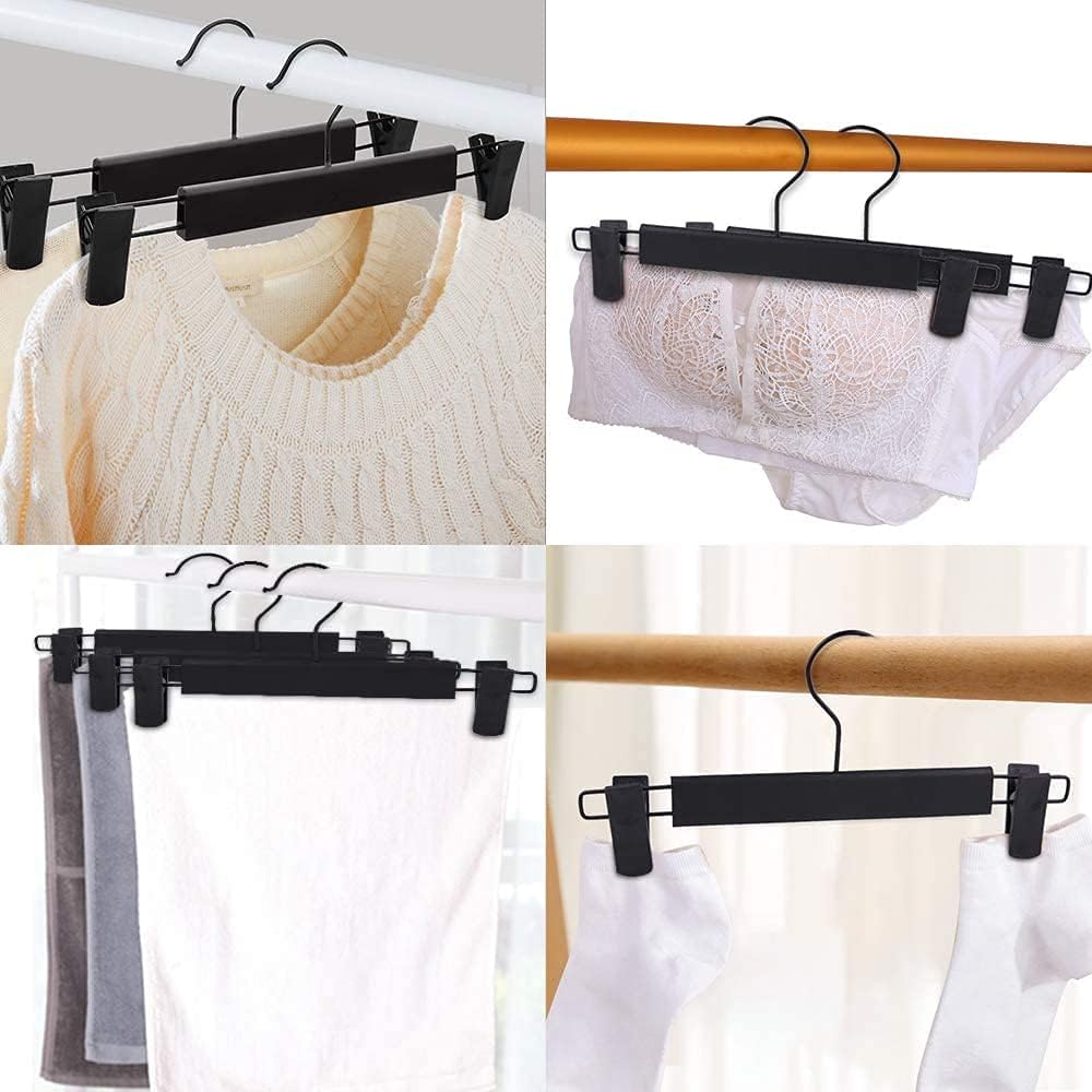 Skiennix Skirt Hangers - Space-Saving Pants Hangers with Clips & 360° Swivel Hooks | 10-Pack, Black