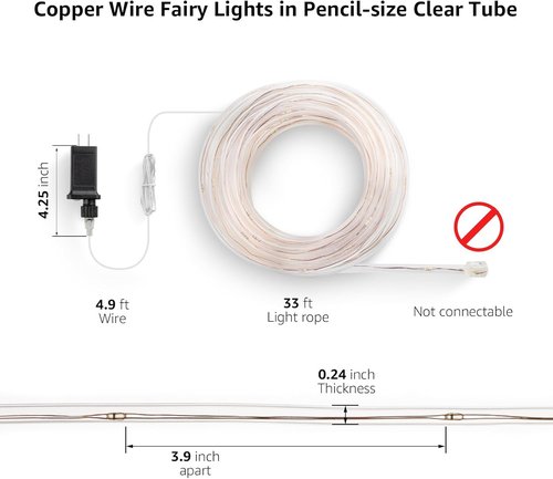 Lighting EVER Rope Lights - 100 LED Copper Wire String Lights, 33 ft Tube, Cool White 6000K