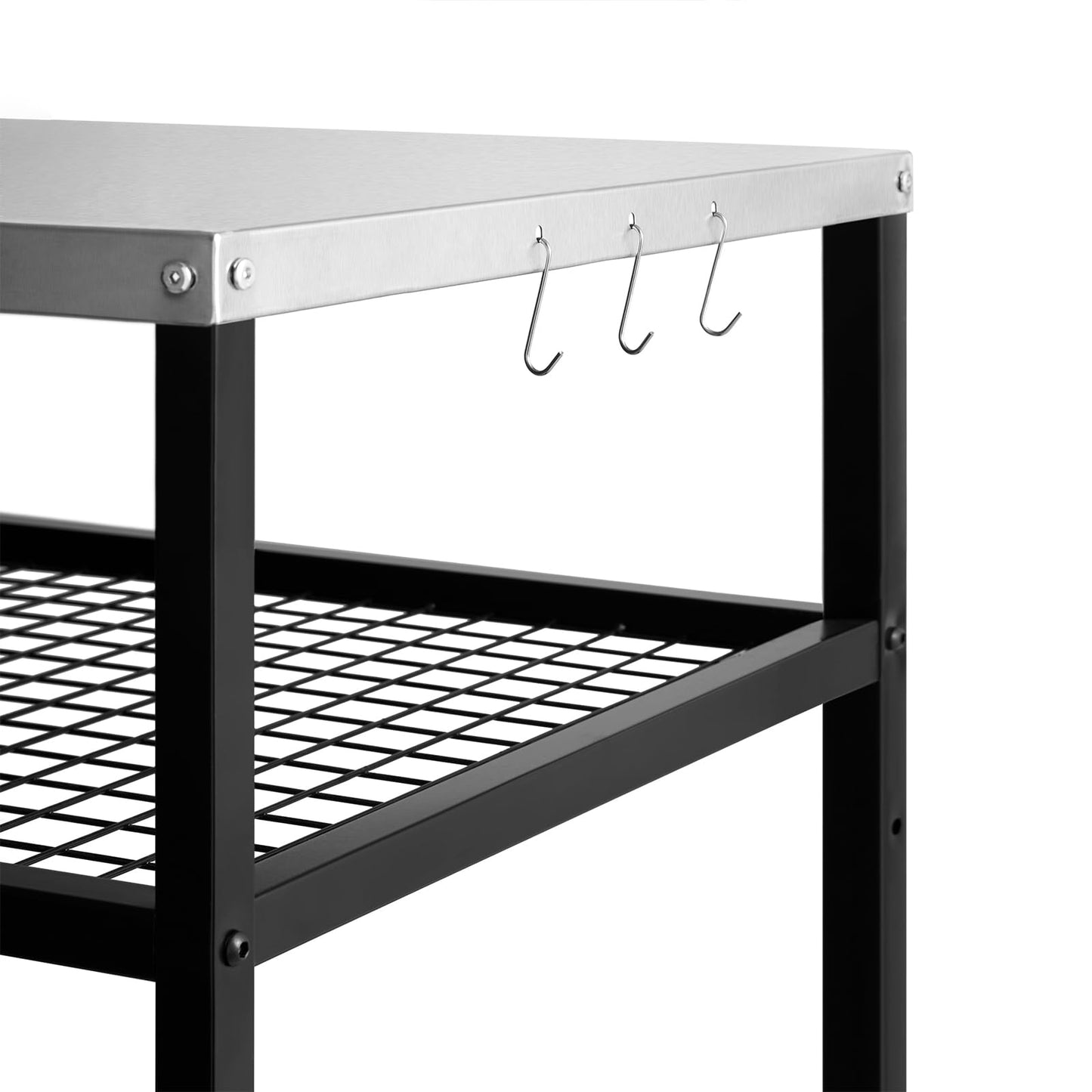 WEASHUME Stainless Steel Outdoor Grill Cart Pizza Oven Stand Trolley Table with Wheels Three-Shelf Movable Food Prep and Work Table Heavy Duty Grill Carts Outdoor Cart 31.5"×24"×35.5"