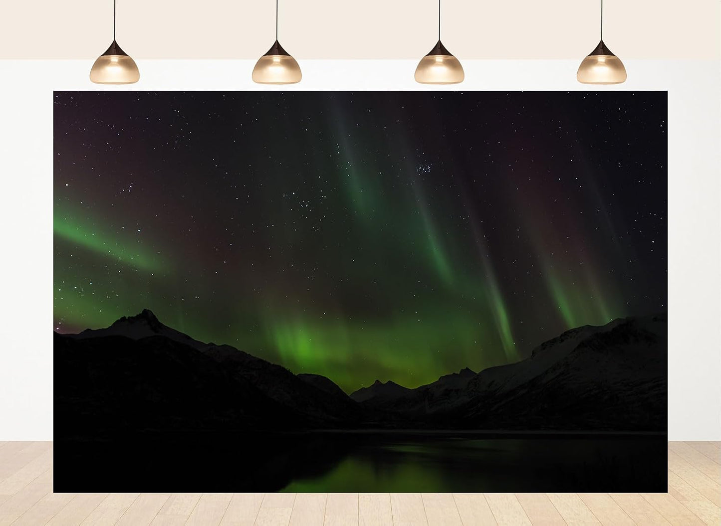 LidyMini 8x8ft Fabric Aurora Borealis Mountain Lake Backdrop Dramatic Northern Lights Night Landscape Photography