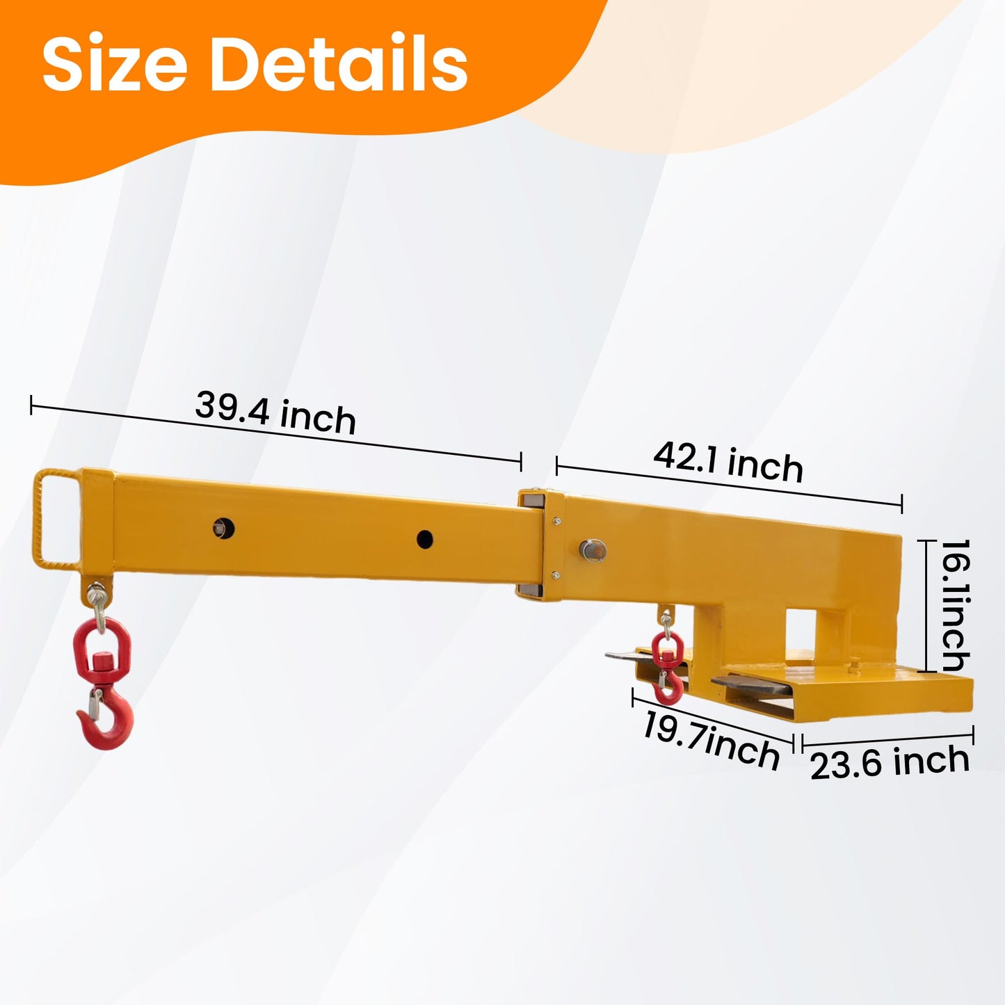 GAMINA KAVISI Forklift Jib Boom Crane 5500lb Capacity, Forklift Mobile Crane with 2 Hooks, Heavy-Duty Forklift Boom Attachment Towing Handling Equipment for Warehouse or Factories