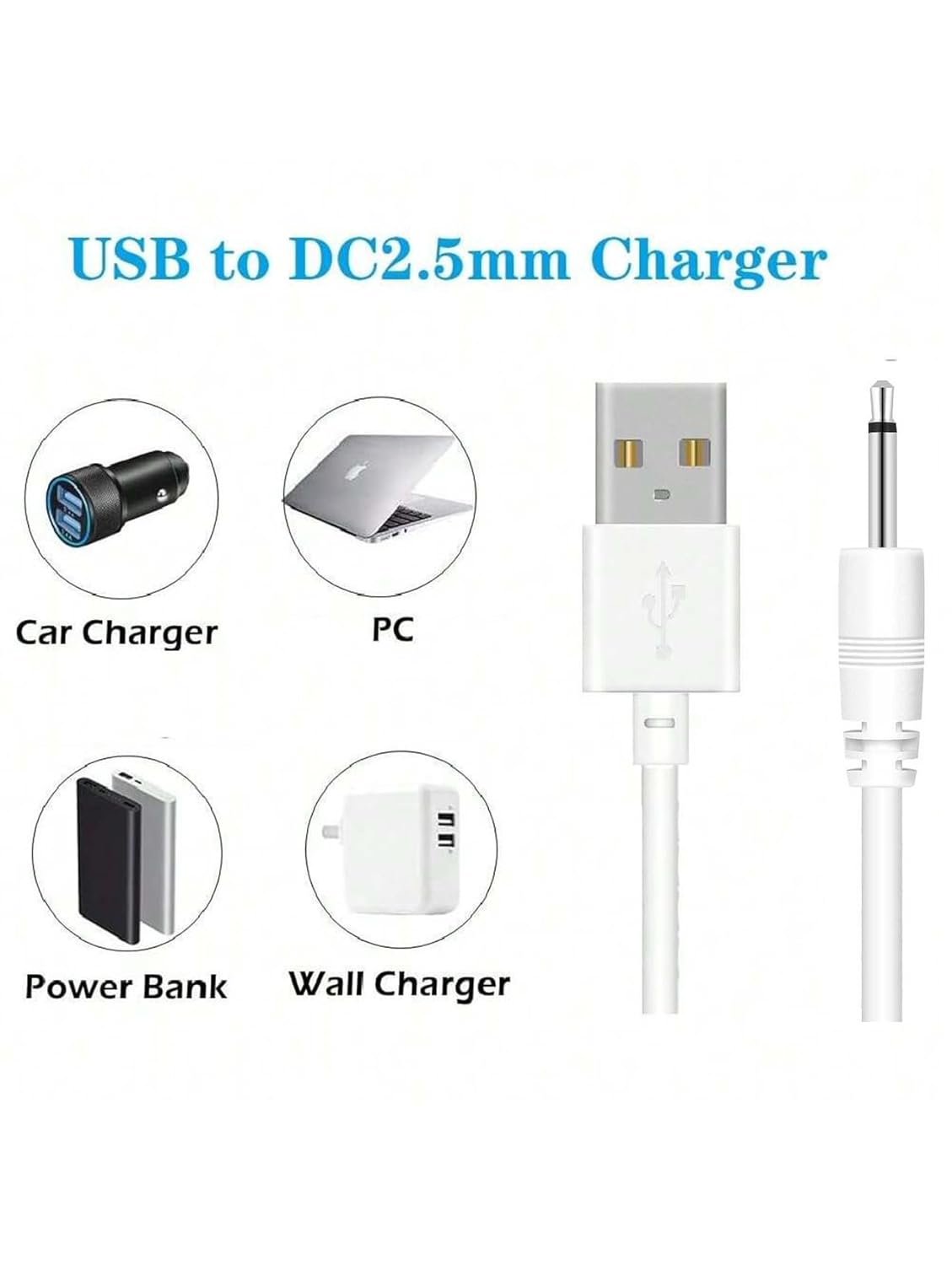 FARSEOMIX 2.5mm 2.7ft 2 Pack DC Charging Cable, Vibrators Charger Cord, Fast USB DC Charger Cable Replacement Charging