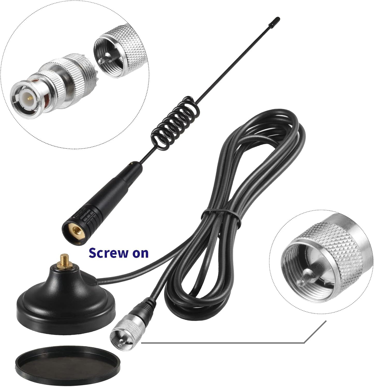 eifagur 27MHz PL-259 Long Range Magnetic Base CB Radio Antenna with BNC Male Connector for Mobile/Car Radio Cobra