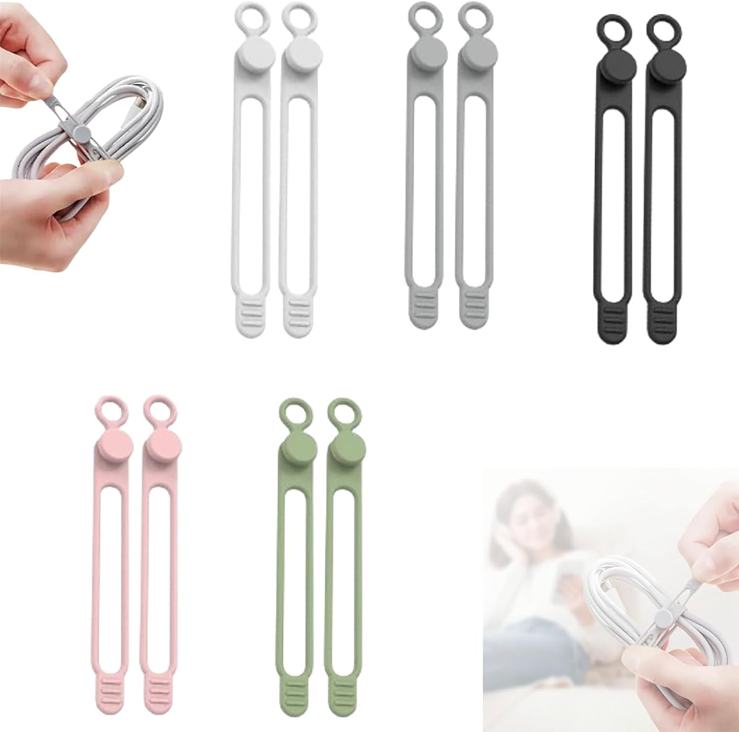 2026 (10Pcs) Data Cable Organizer, Upgrade Silicone Headphone Organizers, Silicone Cable Ties Reusable Cable Management