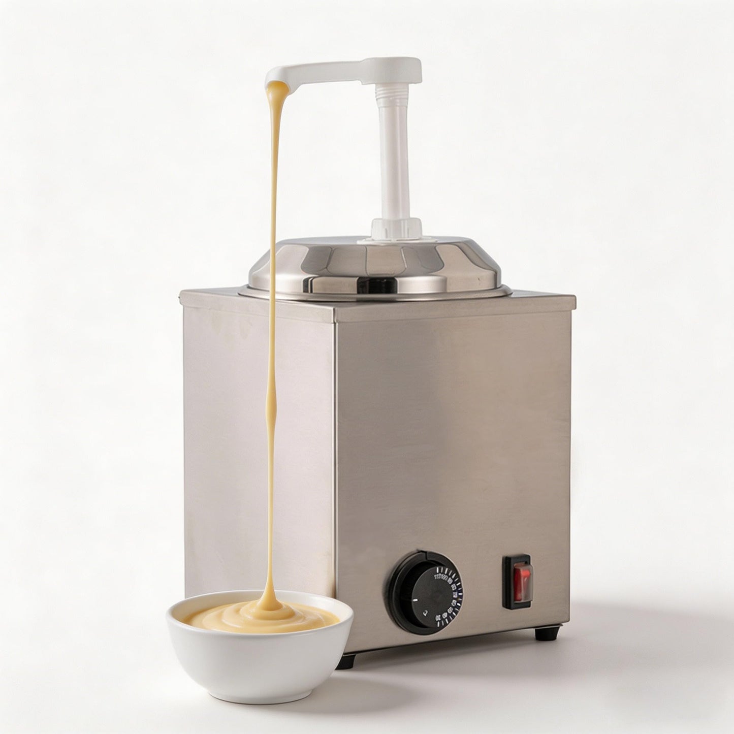 KUKARTARE Stainless Steel Cheese Warmer and Dispenser 2.3L Heated Nacho Cheese Sauce Dispenser Pump with Adjustable Portion Commercial Kitchen Electric Heater