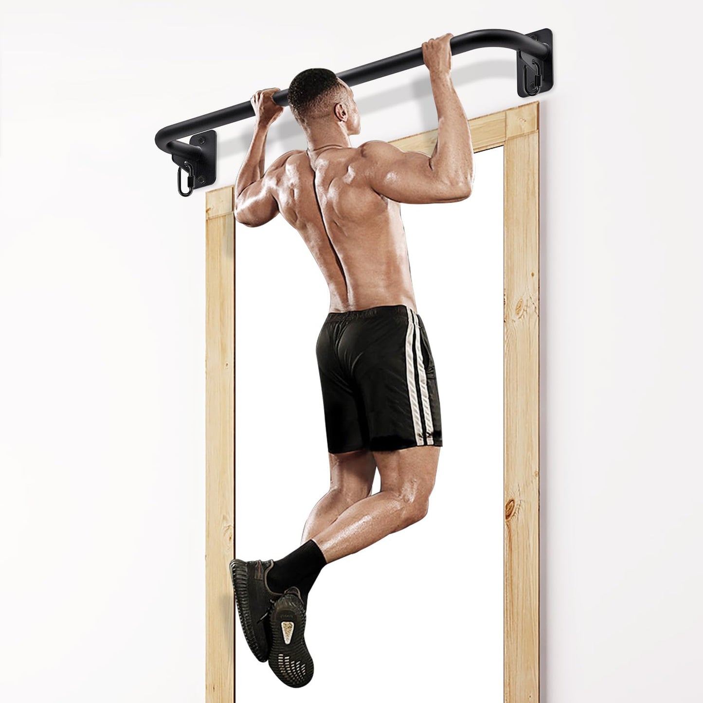 SELEWARE Fully Welded Pull Up Bar Wall Mount Heavy Duty Chin-up Bar w/Resistance Band Hooks for Doorway, Support Beam or Joist Mount Thick Metal Sturdy Construction Support 500 lbs