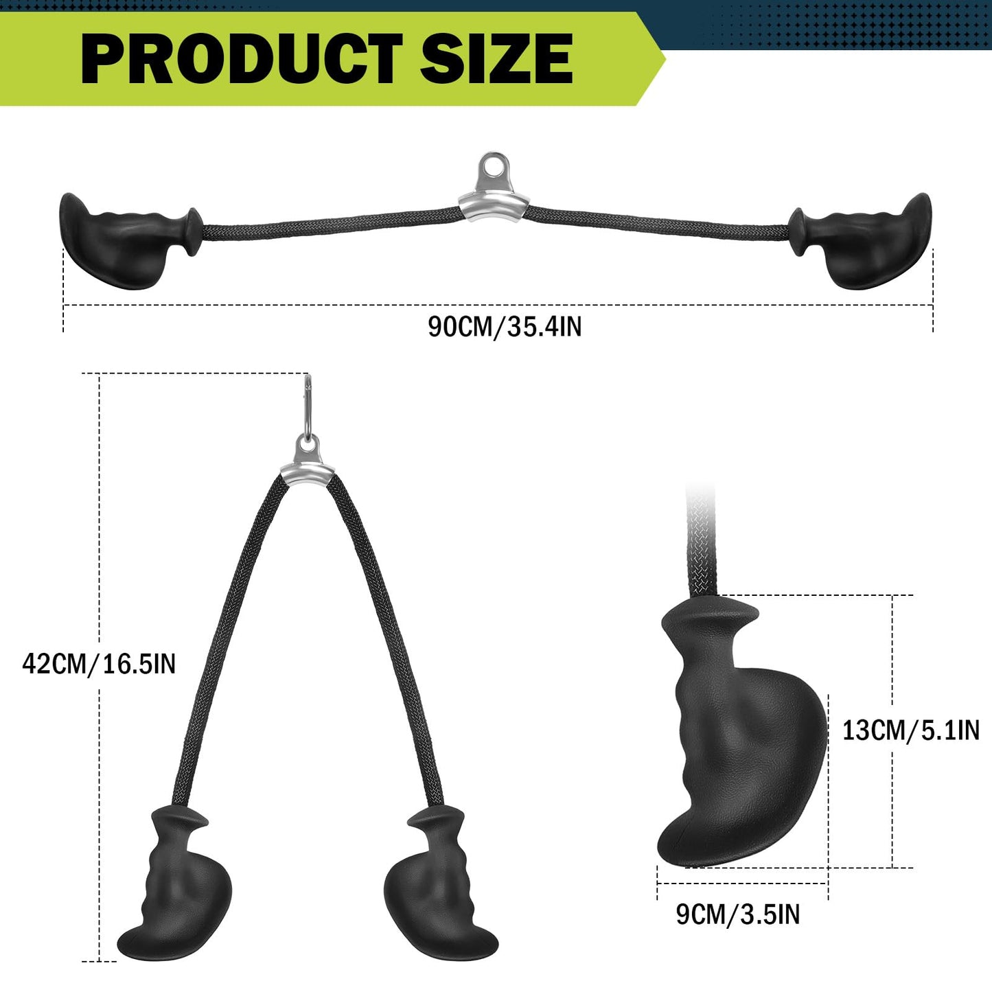 DASKING Ergonomic Tricep Rope Pulldown Attachments, 27.5 Inch Extra Long Triceps Rope Cable Attachments for Gym, LAT Pull Down Bar, Tricep Workout Cable Attachments