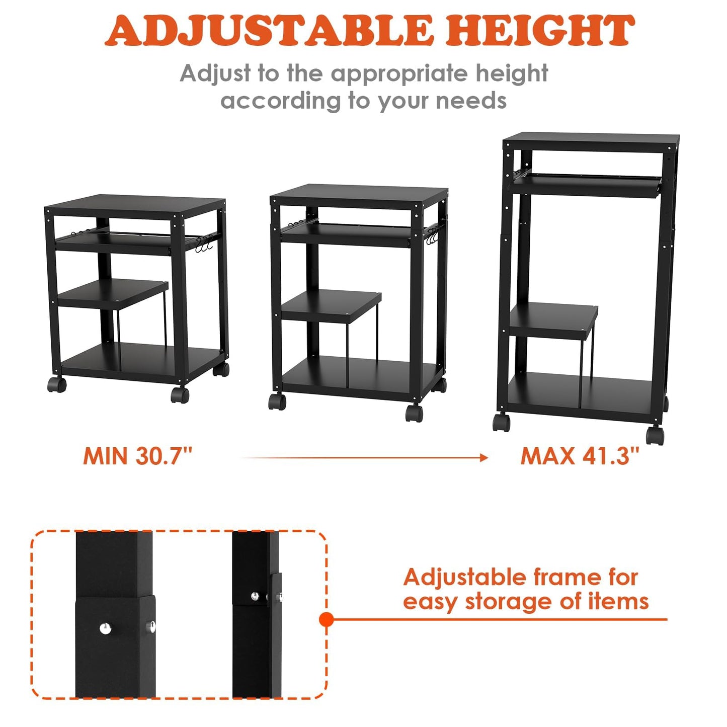 tonchean AV Presentation Cart for Video,Laptop Computers,Projector Cart with Adjustable Shelves,6 Hooks,4 Wheels,Keyboard Tray,Mobile Computer Cart for Classroom Office Warehouse