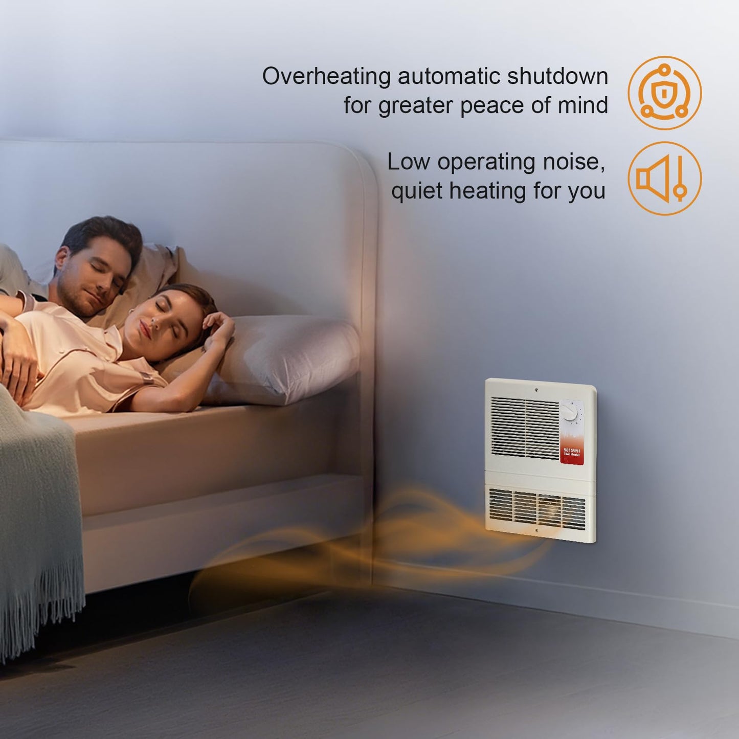 9815WH Large Capacity Electric Wall Heater with Built-in Adjustable Thermostat and Silent Motor, Overheat Protection, 1500 Watts, 120/240 Volts, White
