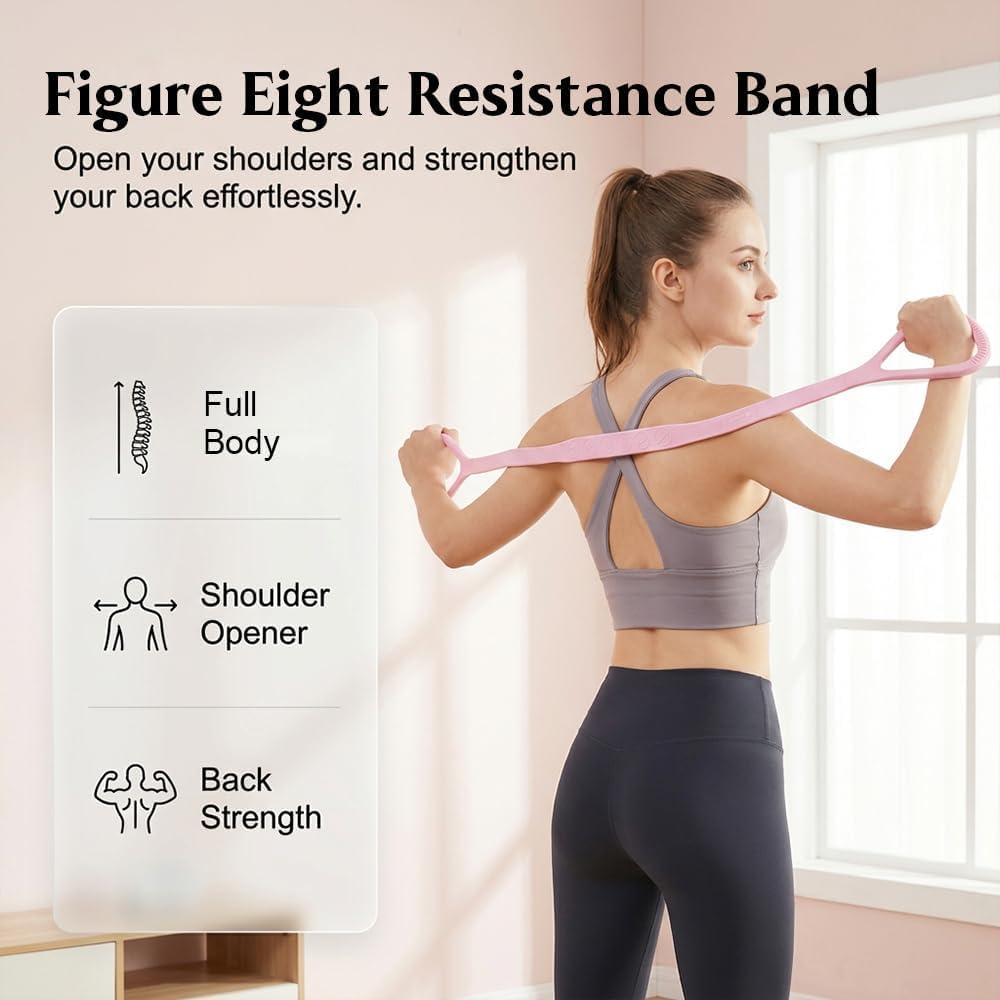 Figure 8 Resistance Bands with Handles, 2026 New Figure 8 Exercise Band for Arms, Shoulders, Chest & Back, Silicone Stretch Resistance Band for Home Workout, Yoga, Pilates & Strength Training (Purple)