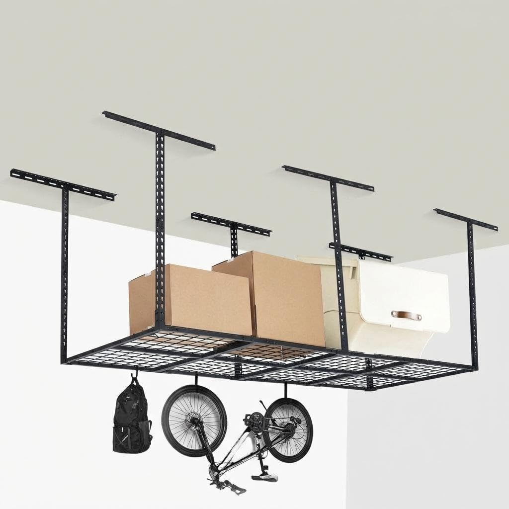 EliteEdge 【3x8 Ft丨600 LBS Capacity 】 Heavy Duty Garage Ceiling Storage Racks - Height Adjustable Overhead Garage Storage Rack Organization - Ceiling Mounted Storage Racks