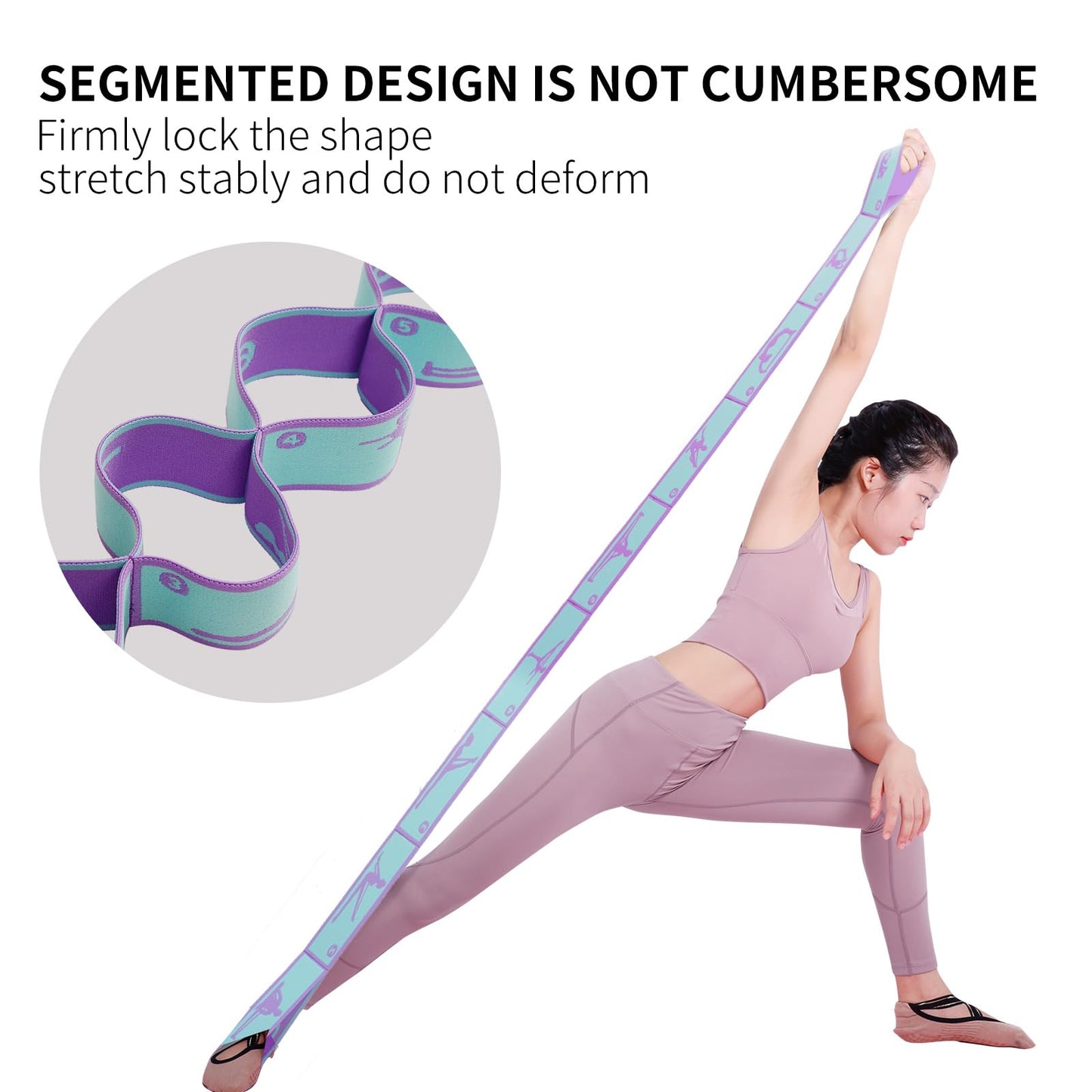 Elastic Yoga Stretching Strap Pattern Guide with 9 Loops, Stretch Strap for Ballet, Leg, Body, Stretch Band for Physical Therapy, Dance, Pilates, Gymnastics (Blue)