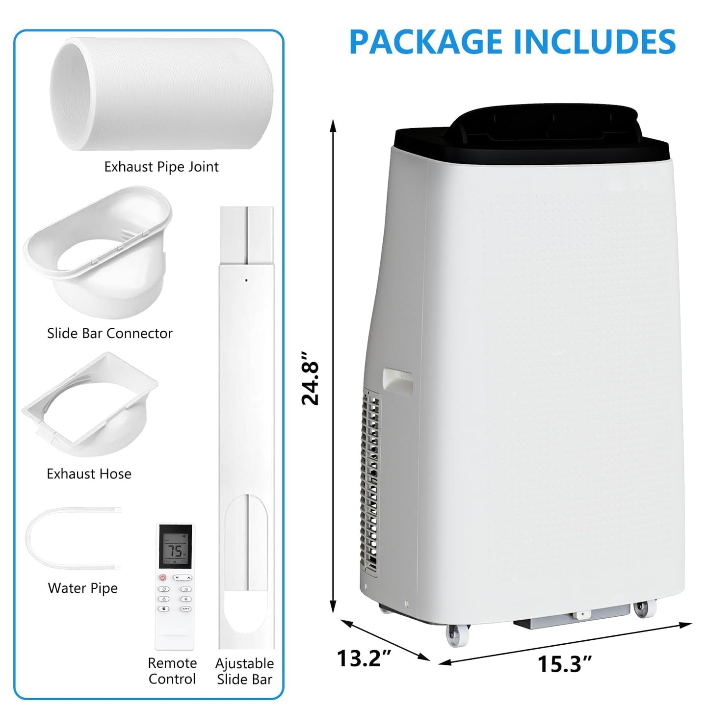 14000 BTU Portable Air Conditioners with Remote Control, 3-in-1 Free Standing Cooling AC Unit with Fan & Dehumidifier, Cools Room up to 750 sq.ft, Smart/Sleep Mode,3 Speed,24H Timer,Window Kit