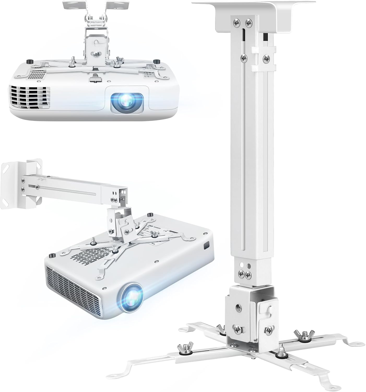 2-Be-Best 3-in-1 Projector Ceiling Mount Wide Pipe Universal Projector Wall Mount Bracket with Adjustable Arm, Flush