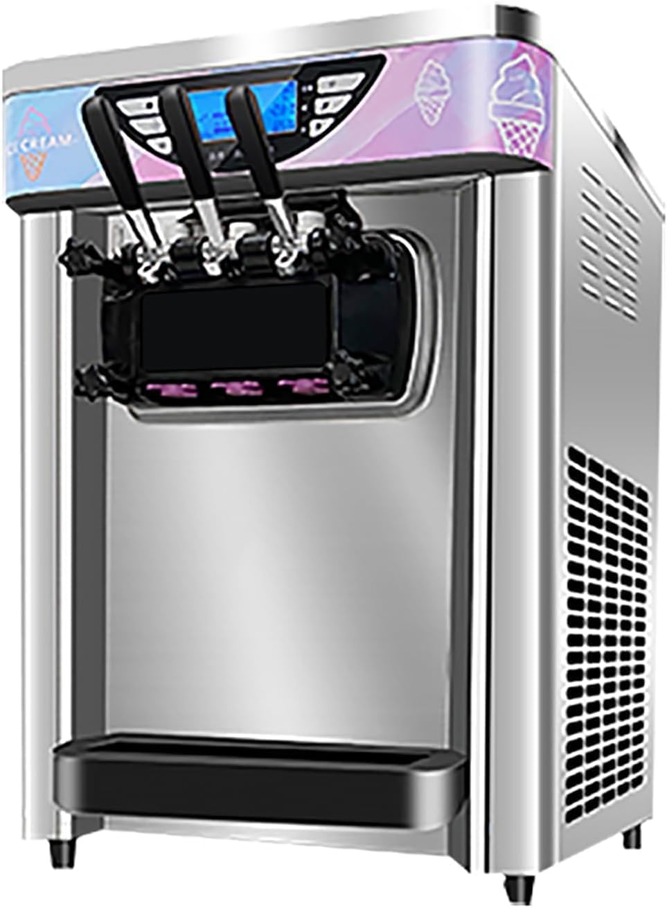 1800W Commercial Ice Cream Machine 2+1 Flavors, 5.8-7.9 Gal/Hr Soft Serve Ice Cream Maker with Auto Clean Function, LED Display, Easy Operation High Productivity for Restaurant Home Kitchen Snack