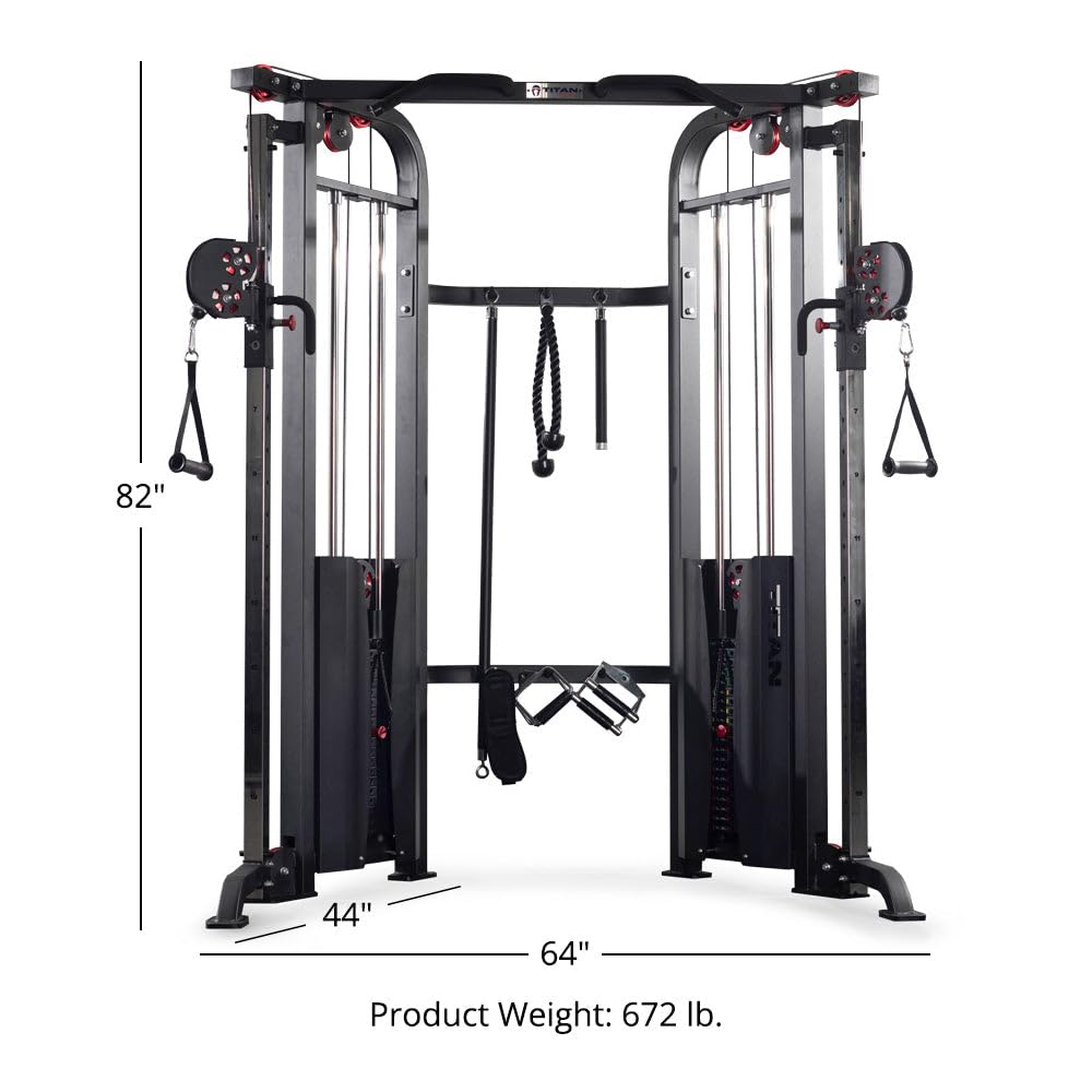 Titan Fitness Functional Trainer, Cable Crossover Machine with 200 LB Double Weight Stack, 2:1 Cable Pull Station, Home Gym Workout Weight Training Machine with Attachments
