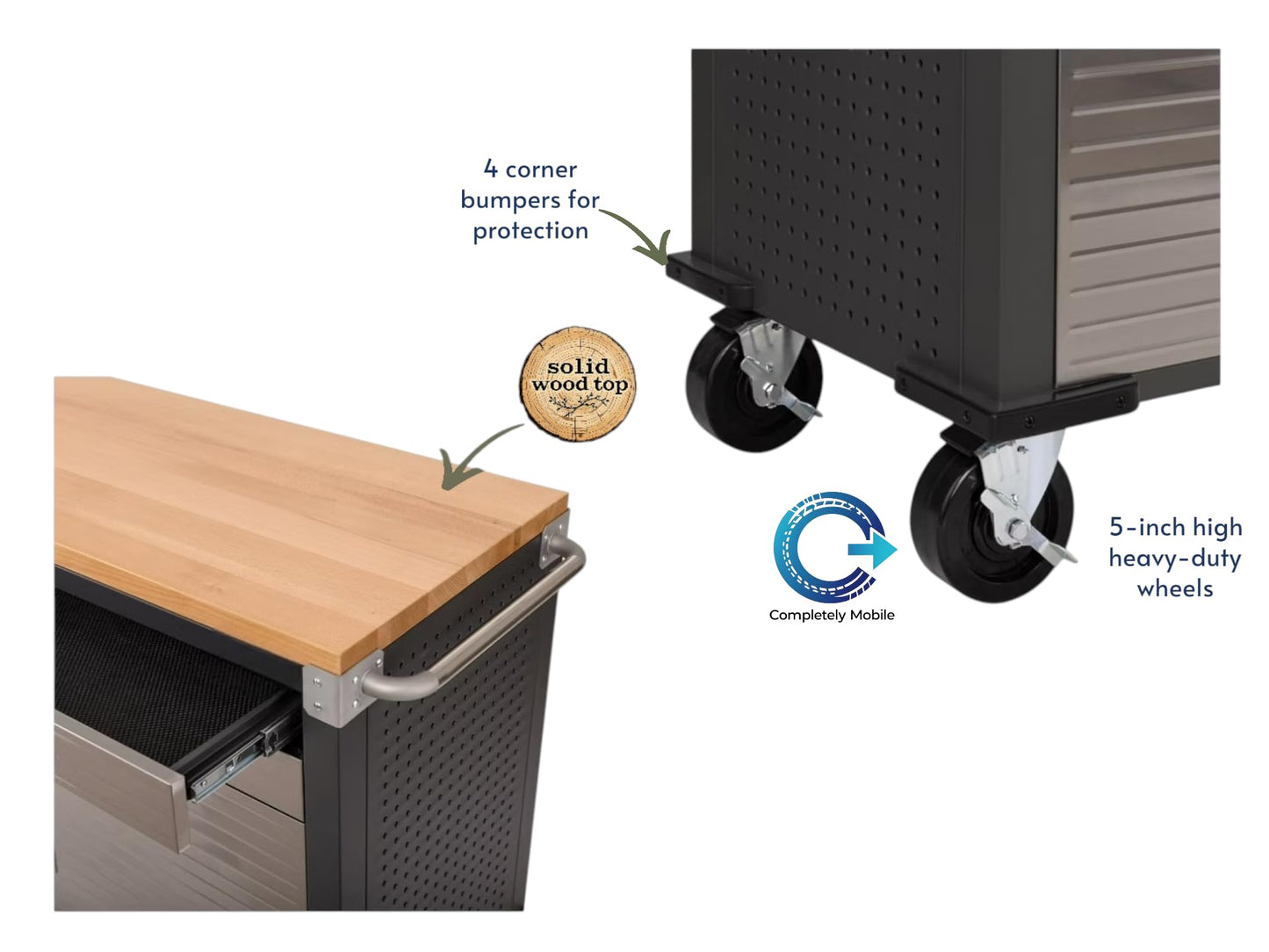 Heavy Duty 6-Drawer Rolling Work Center with Wood Top, Mobile Workbench with Storage, Steel Construction, 75.6" W x 20" D x 37.5" H, Tools Organized Station.