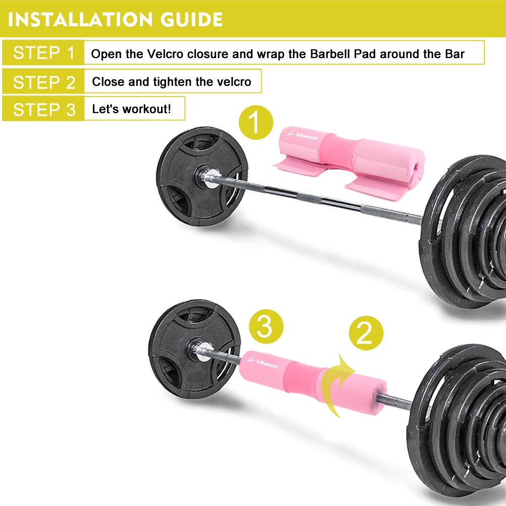 Inhomest Barbell Pad Squat Pad for Squats Hip Thrusts Lunges Glute - Neck & Shoulder Protective Pad with Nylon Padding Support, Fit for Smith Machine and Olympic Standard Weightlifting Cushion (Pink)