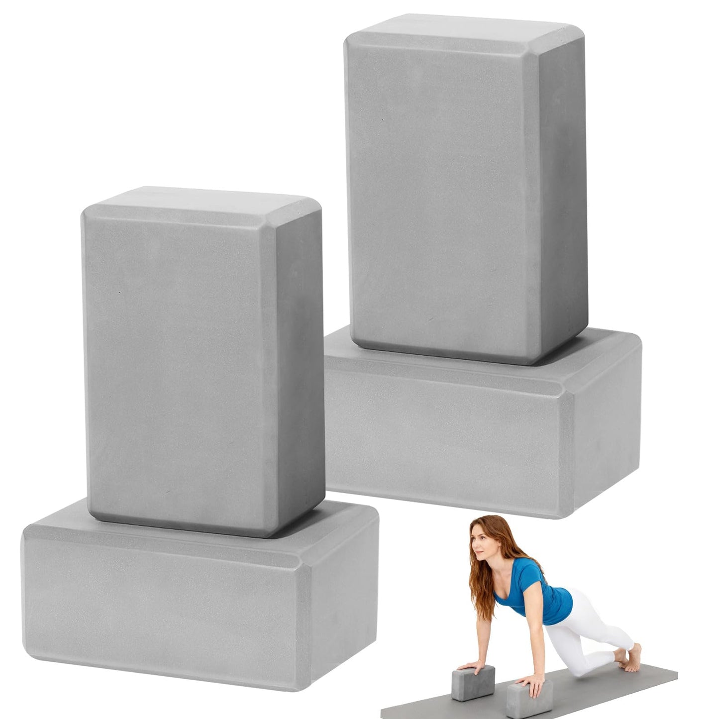 4 Pack Yoga Blocks - Premium EVA Foam Blocks for Pilates Workout, Stretching, Meditation - Yoga Brick for Flexibility, Balance, Spine Strength, Non-slip and Lightweight Exercise Blocks (Gray)