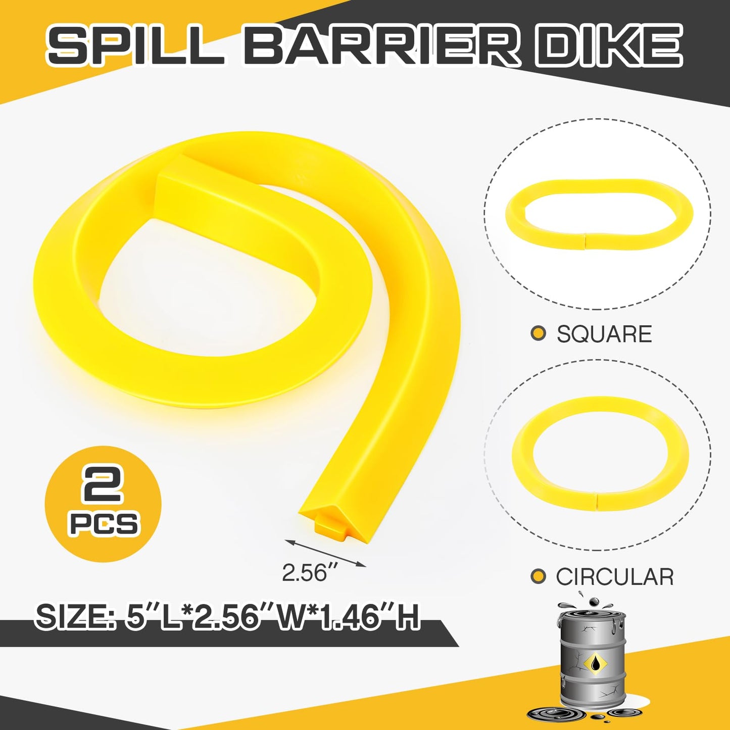Pushglossy 2 Pcs Spill Barrier Dike 5'L x 2.6"W x 1.5"H Water Dam Barrier Liquid Blocker for Garage Home Floor Flooding Solutions(Yellow)