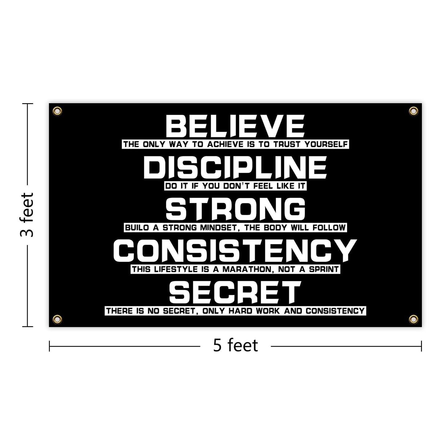 Believe Discipline Motivational Flag 3x5 Feet with 4 Brass Washers for College Dorm Study Man Cave Gym Office Bedroom Motivational Wall Decor. (Discipline Motivational Flag)