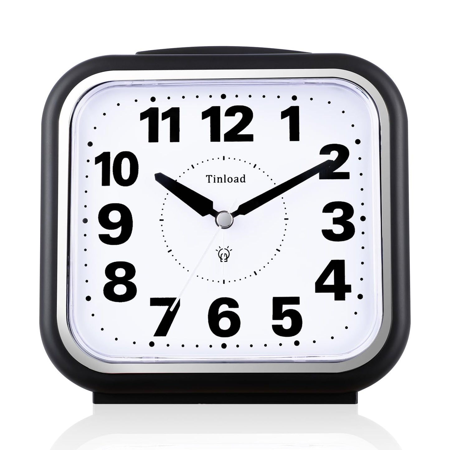 Tinload 5.5" Large No Ticking Analog Alarm Clock,Silent Readable for Seniors,Easy to Set,Gradual Rise Alarm,Big Numbers,Gentle Wake,Snooze, Lighted on Demand,Battery Operated,Black