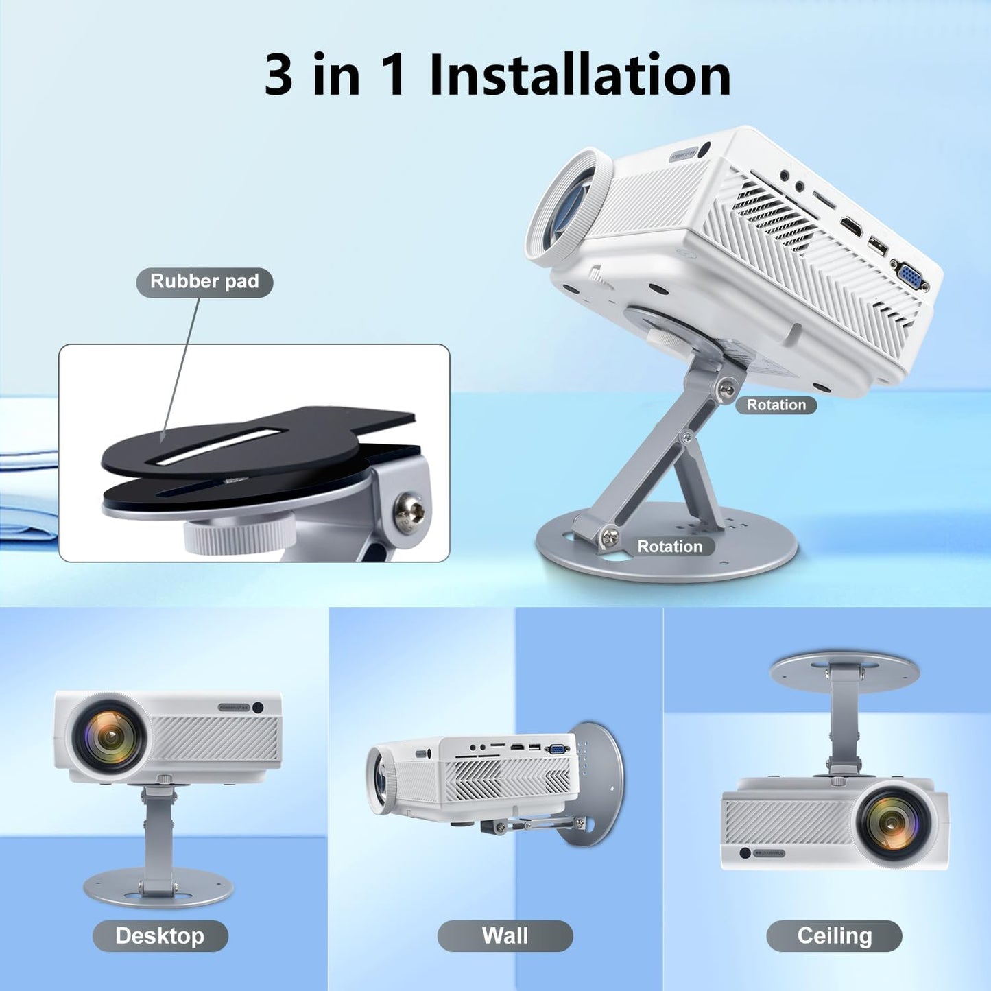 ZDSSY Setup, (1/4-Inch Mini Projector Stand Table, Desk, Wall and Ceiling Mount, Ultra-Stable with Easy Compact