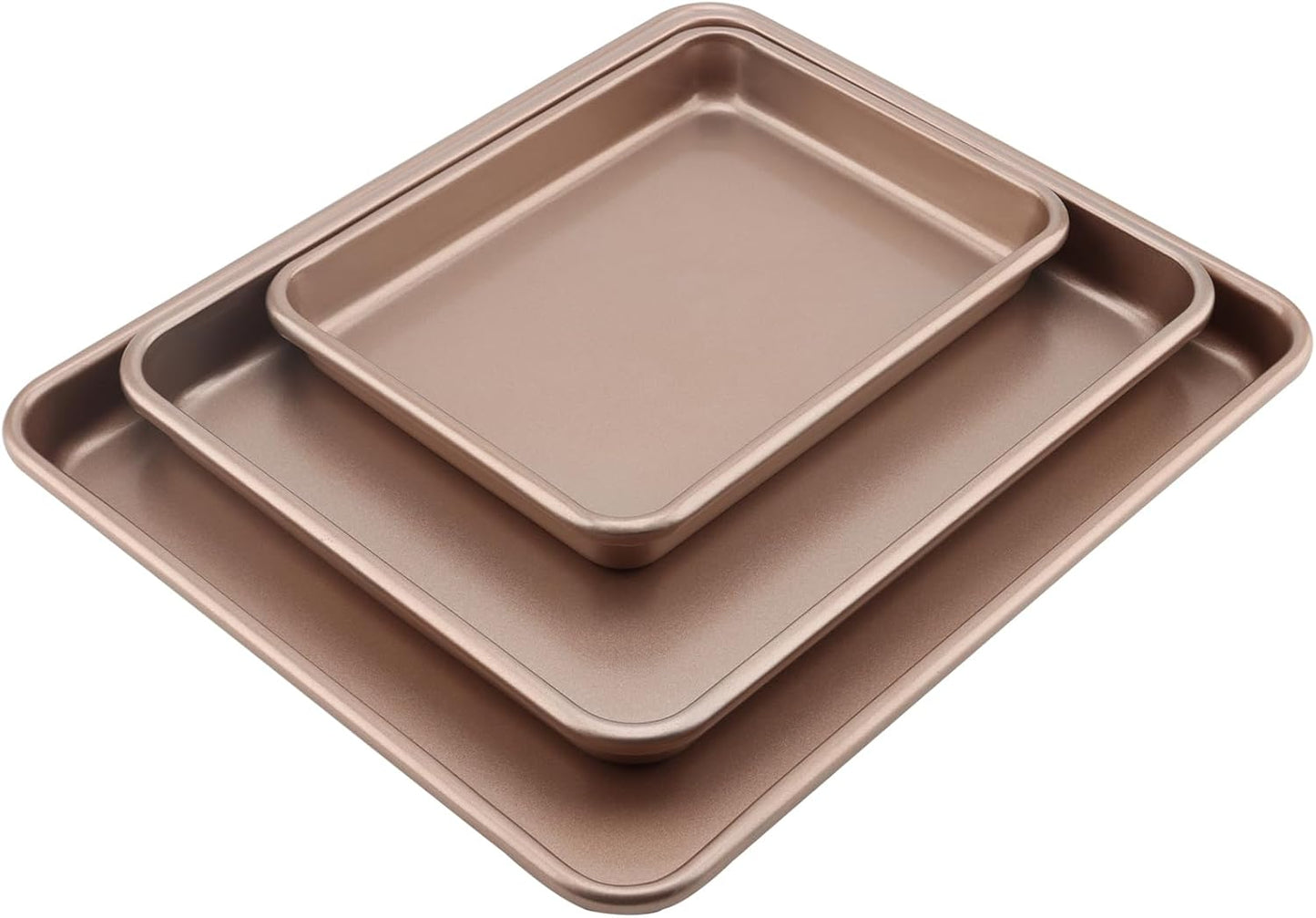 ZOENHOU Nonstick Baking Sheet Pan Set - 3 Sizes (9, 11, 13 Inch) | Ideal for Cookies, Cakes & Bread - Rose Gold