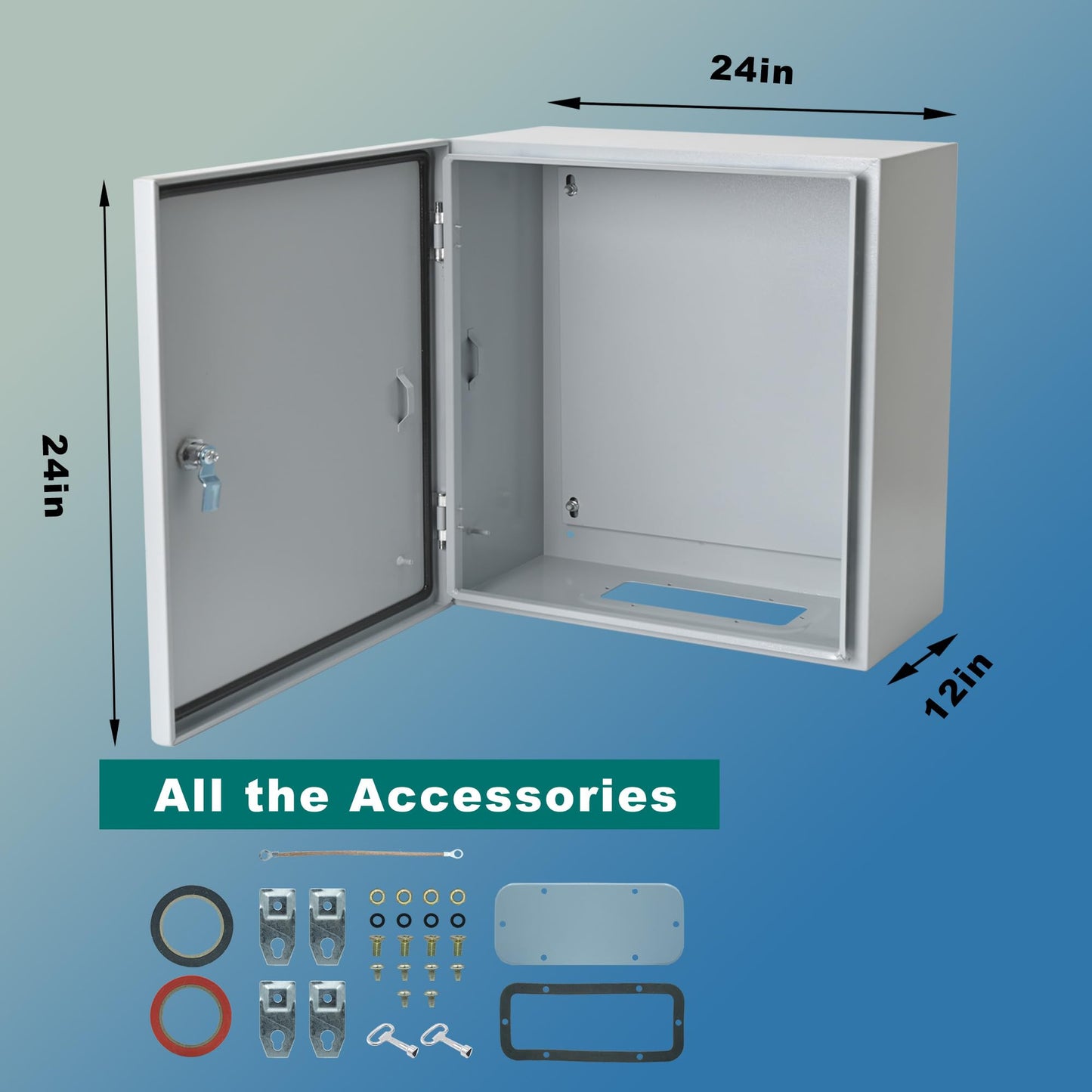 Waterproof Electrical Enclosure 24 x 24 x 12 inches, Outdoor Electrical Box Weatherproof, Electrical Junction Box with Reinforced Lock