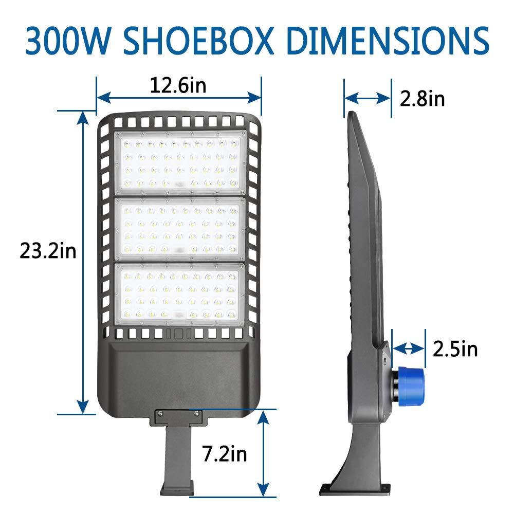 ledmo 300W LED Parking Lot Lights with Adjustable Arm Mount Dusk-to-Dawn Photocell Sensor Outdoor Commercial Area Lighting 36000LM 5000K IP65 LED Street Flood Security Light for Shop|Yard|Roadways