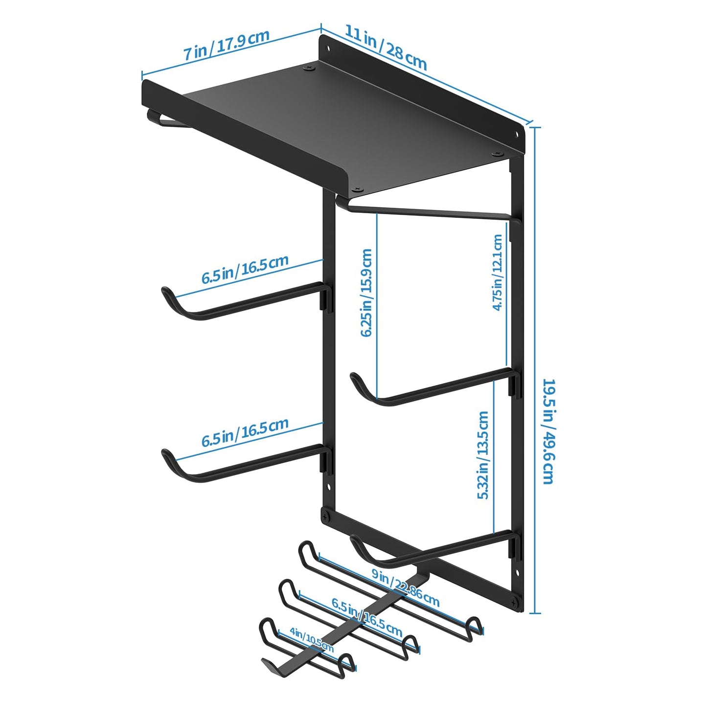 Yoga Mat Holder Wall Mount Yoga Mat Storage Rack Home Gym Accessories with 3 Sectional and 7 Hooks for Hanging Foam Roller and Resistance Bands at Fitness Class or Home Gym