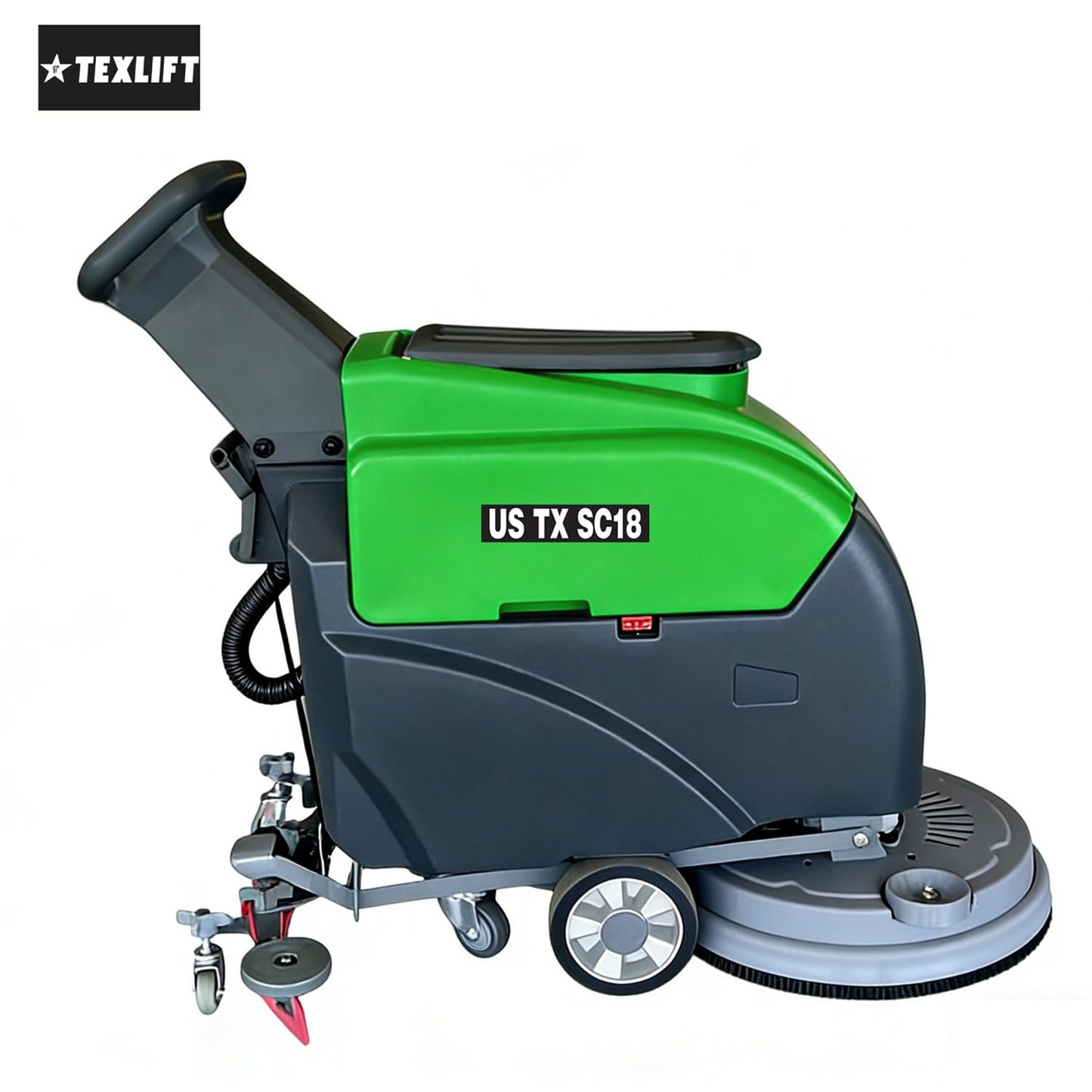 Walk-Behind Commercial Floor Scrubber Machine, 18″ Cleaning Width, Battery Powered Scrubber Dryer with 13 Gal Tanks for Warehouse, Retail & Facility Cleaning (US-TX-SC18)