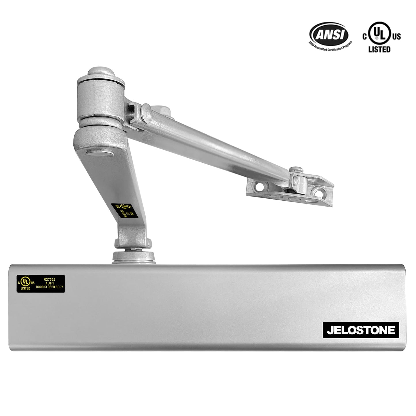 Heavy Duty, Commercial Door Closer D8000DA, ANSI Grade 1, UL 3 Hour Fire Rated, ADA Compliant, Delayed Action, Adjustable Spring Size 1-6 for Doors(44-330LB/30-60 in), Indoor/Outdoor (Aluminum)