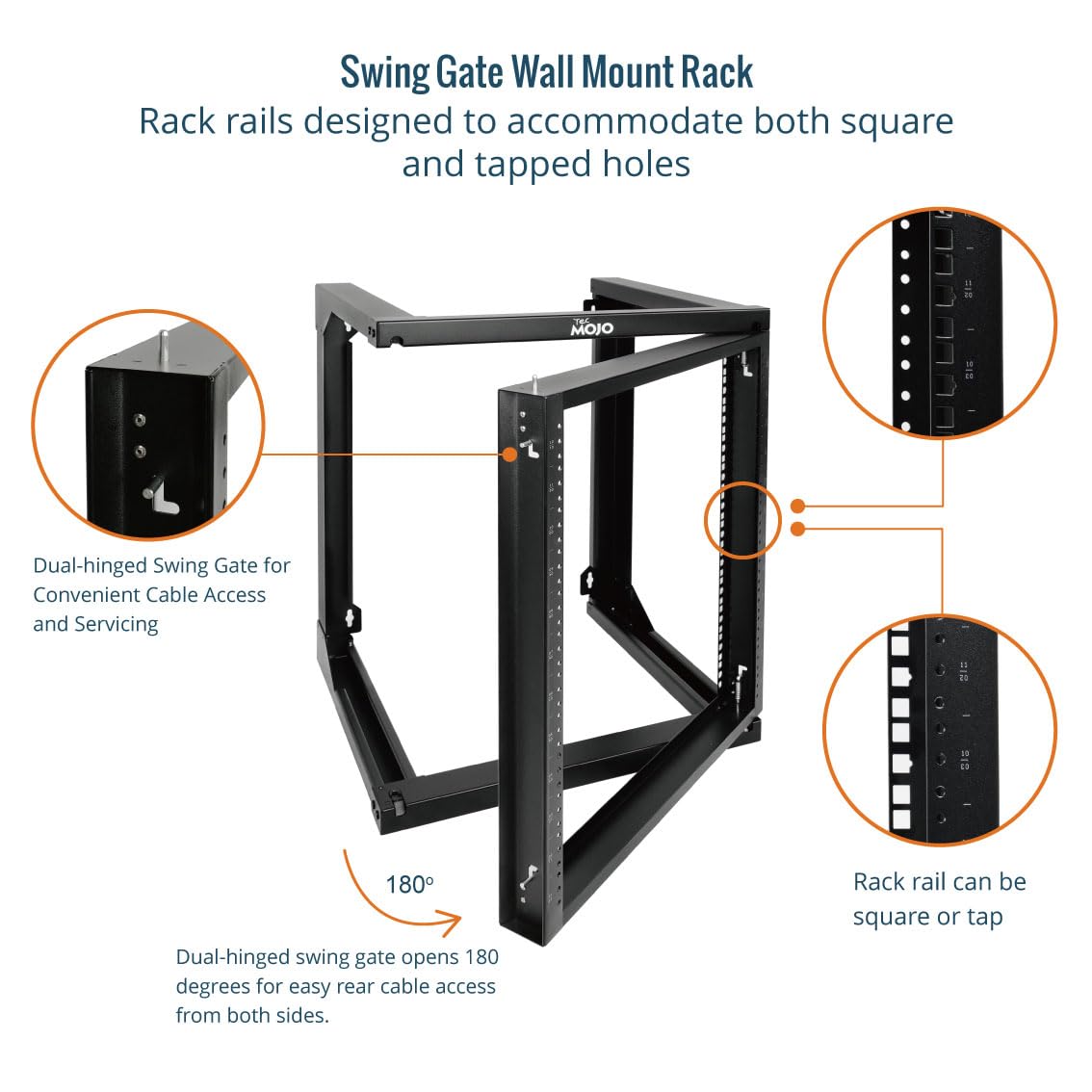 Tecmojo 12U Wall Mount Server Rack, Open Frame Network Rack for 19" Computer/AV/Data/IT/Media Equipment, 18" Depth, 16" Apart Mounting Holes, Swing Gate, Square and Tapped Holes