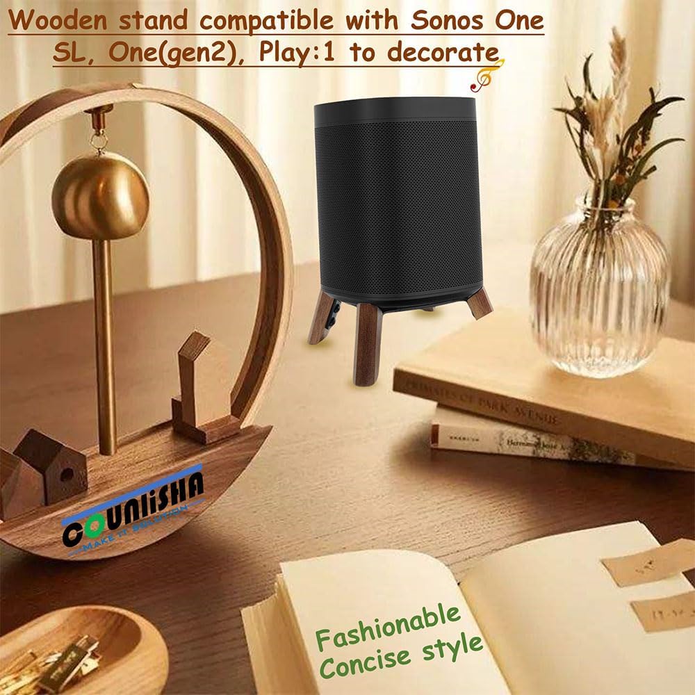 Counlisha Play:1 gen2,Walnut Real Wood Stand Compatible for Sonos One, One SL, Home Speaker,Tripod Mount Accessories